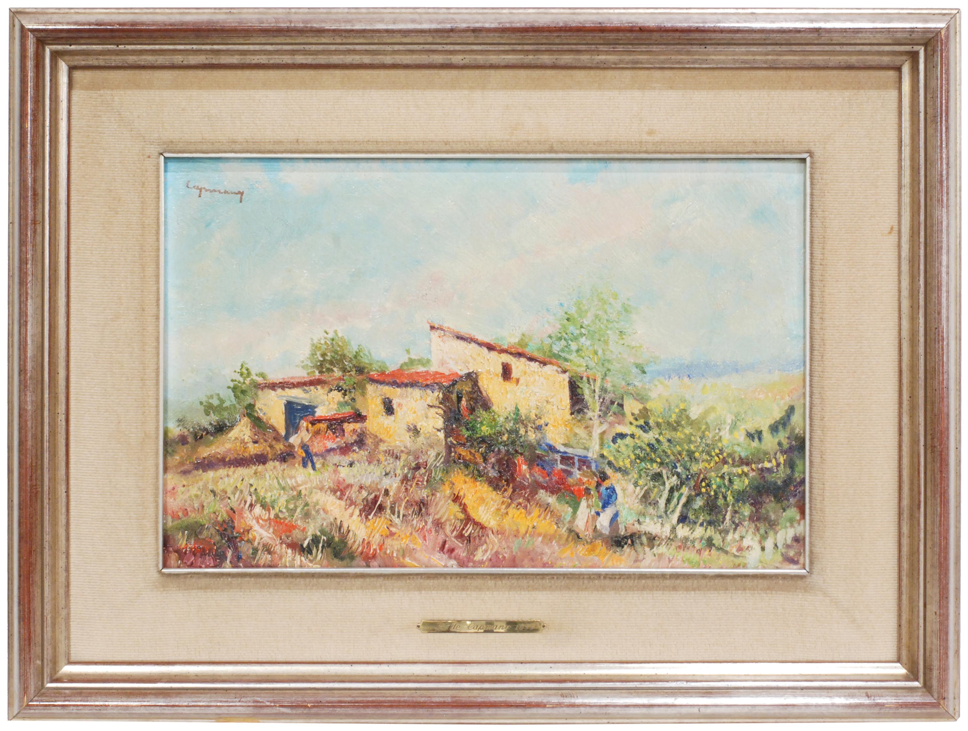 RAMON CAPMANY (1899-1992), Paisaje con masia, Óleo sobre li