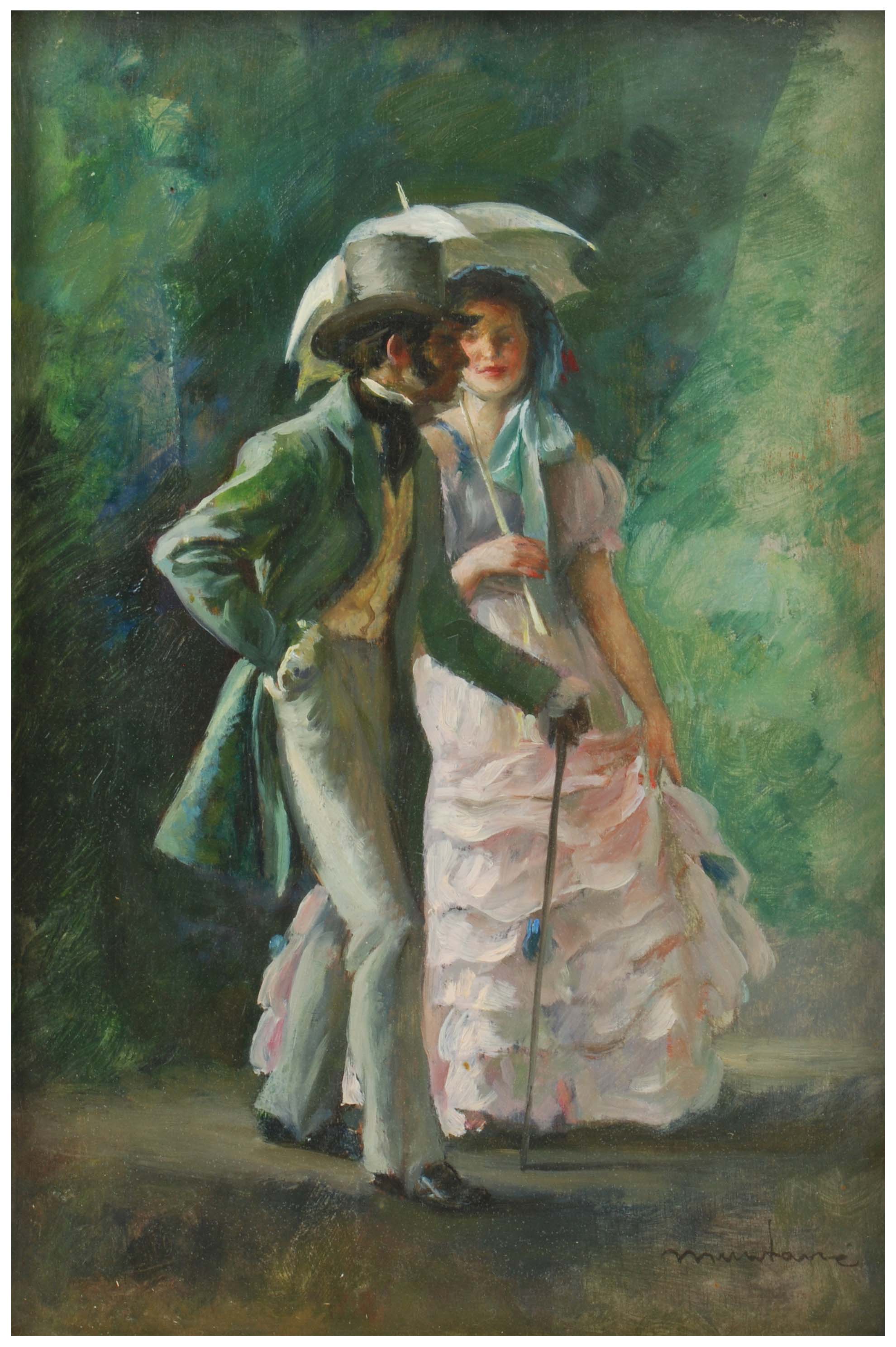 LLUÍS MUNTANÉ MUNS (1899-1987), Pareja en el parque., Óleo