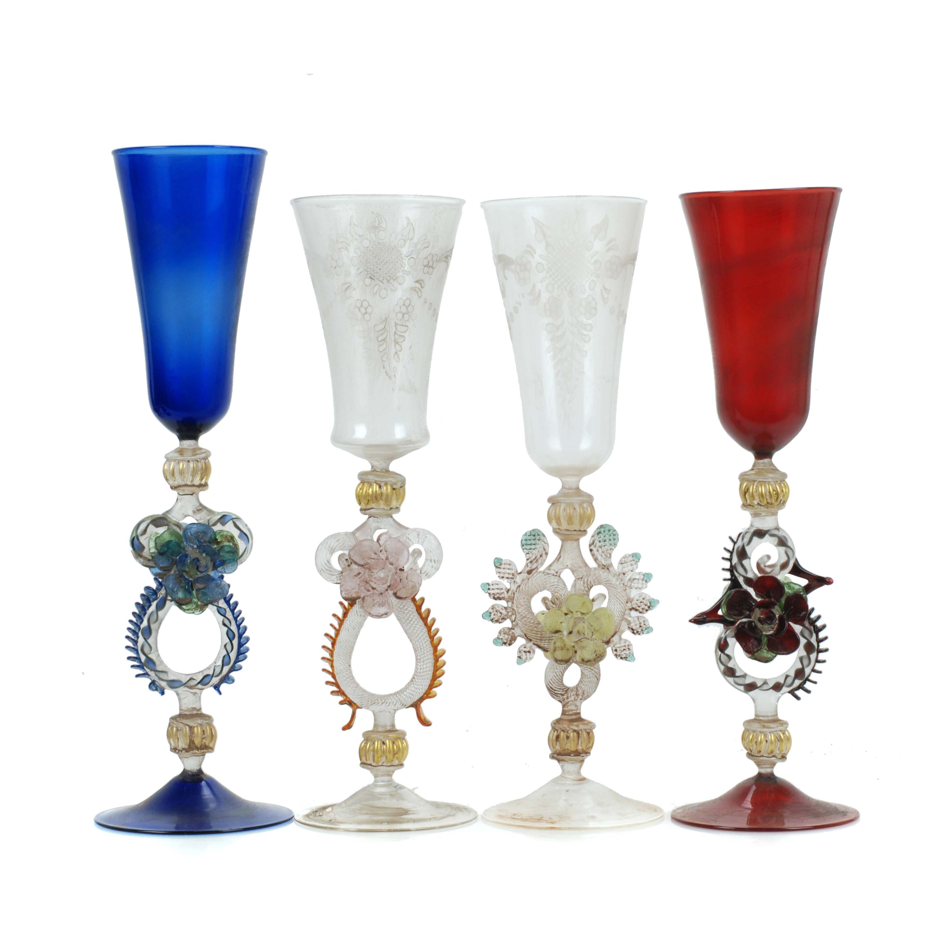 MURANO. CUATRO COPAS VENECIANAS, PRIMERA MITAD SIGLO XX