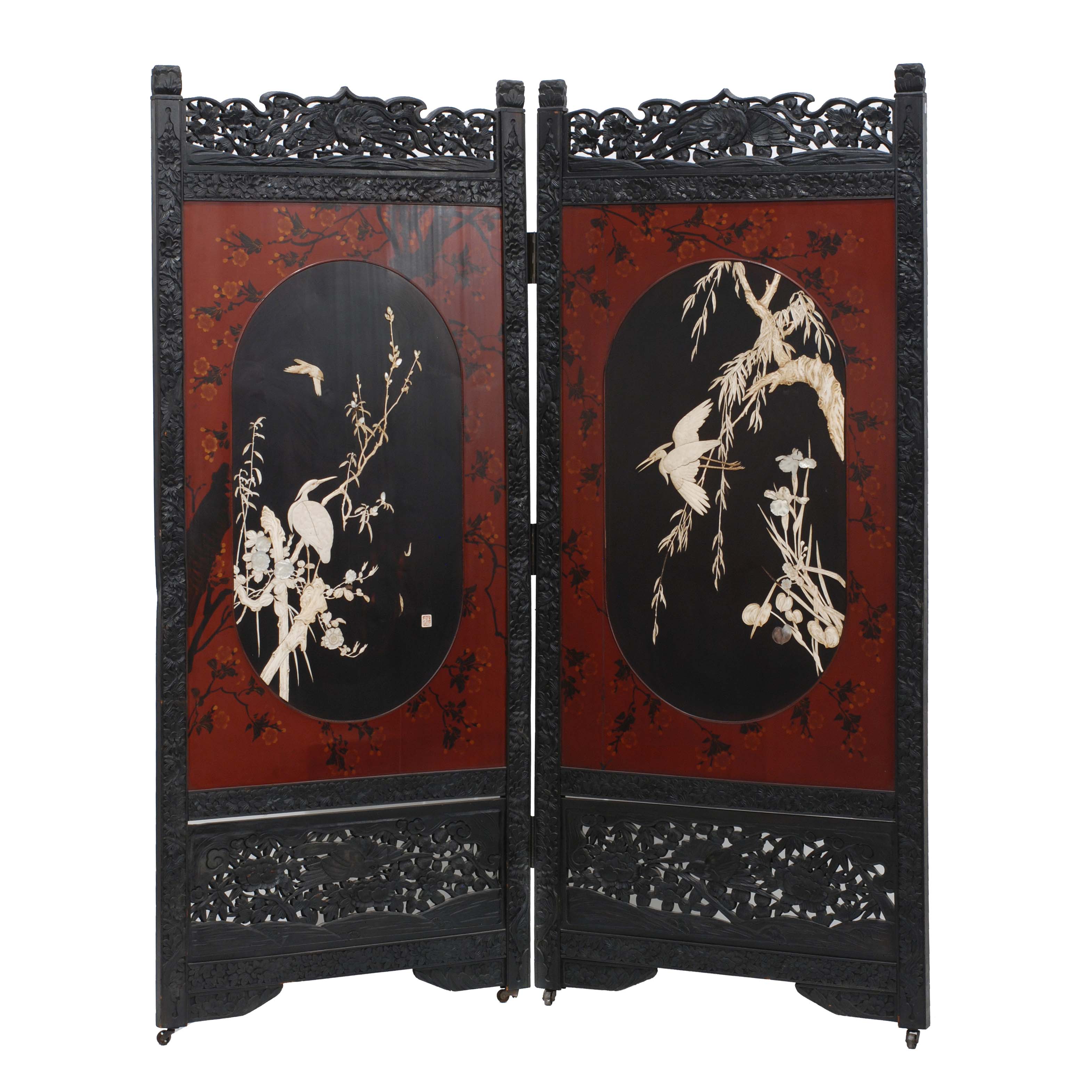 JAPANESE SCREEN IN 2 PARTS, MEIJI PERIOD, 19TH CENTURY