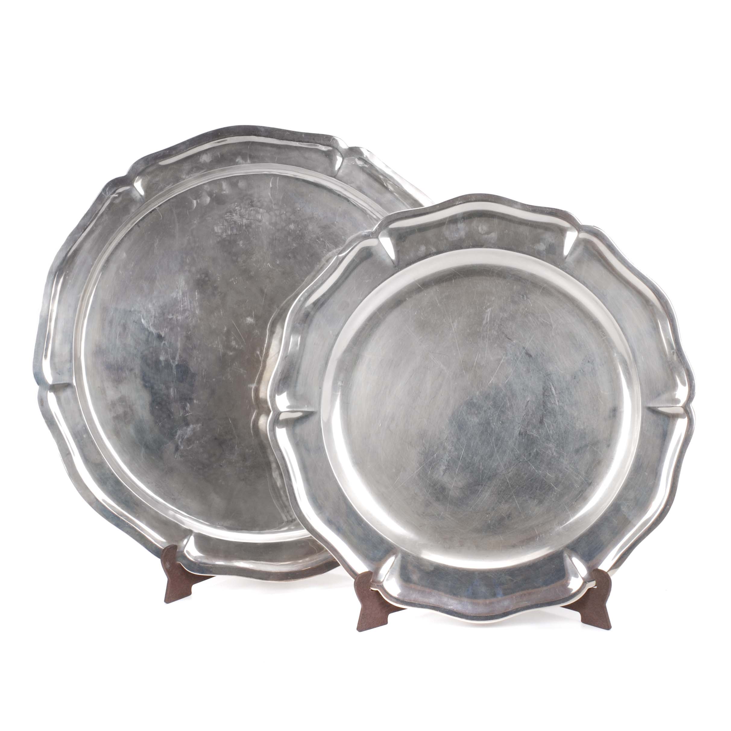 TWO ROUND SILVER TRAYS. 