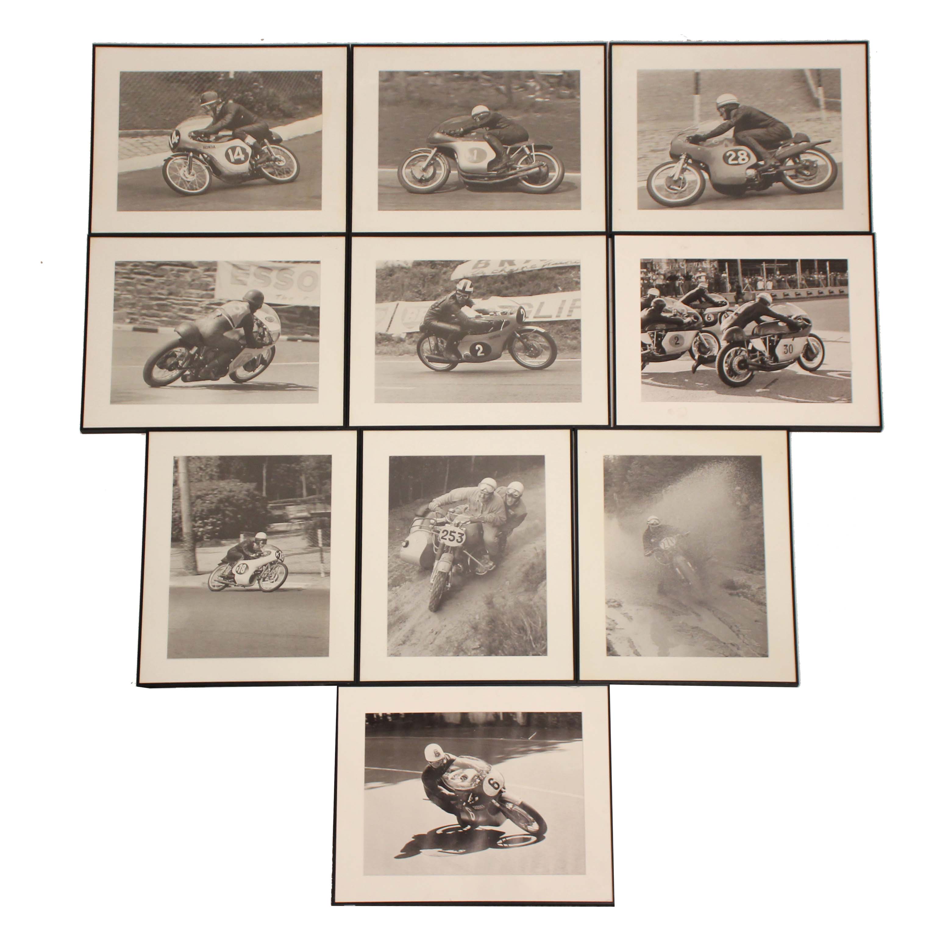 TEN BLACK AND WHITE PHOTOGRAPHS OF MOTORCYCLE RACES,1960S.