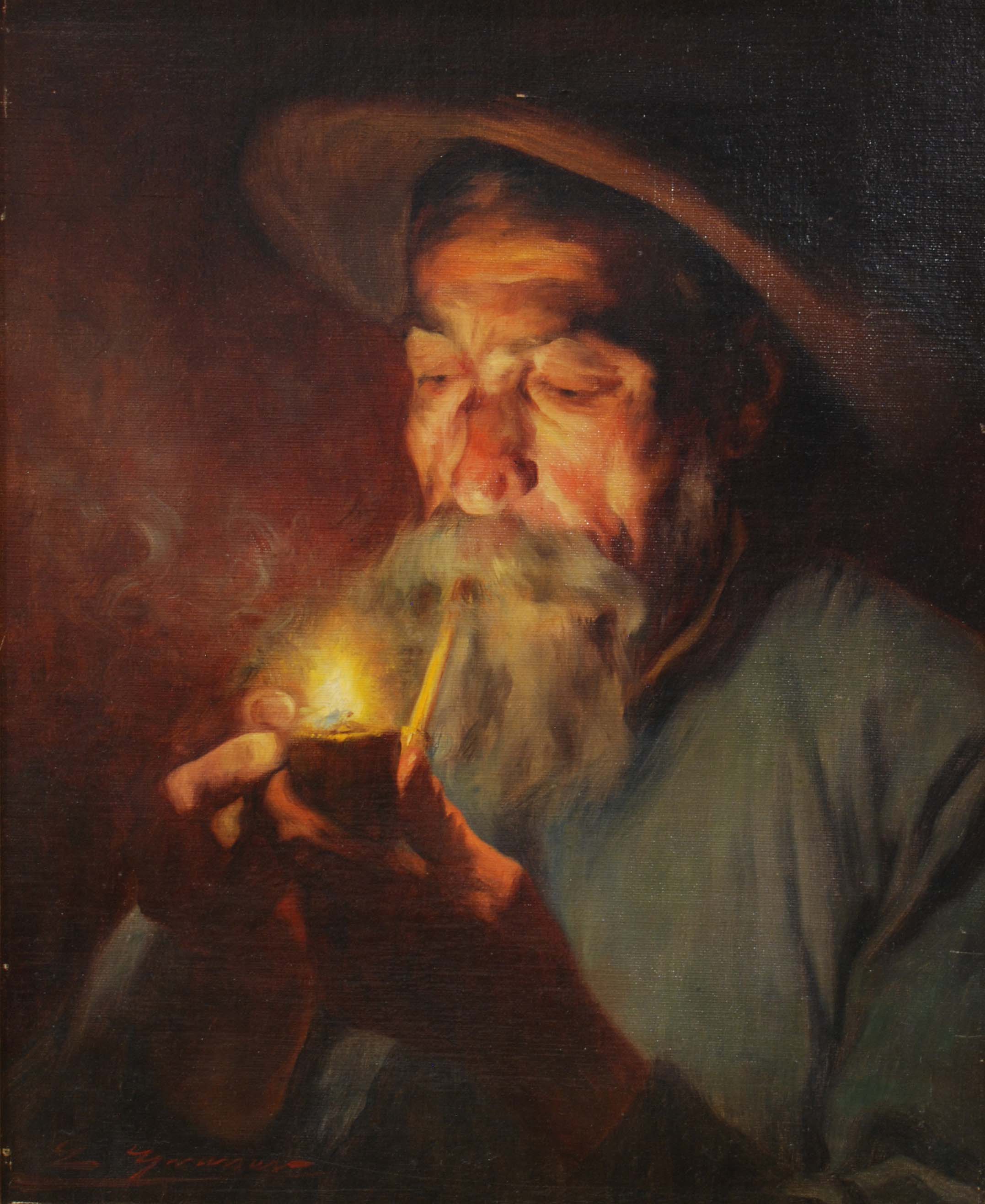 LLUÍS GRANER I ARRUFÍ (1863-1929). "OLD MAN WITH PIPE".