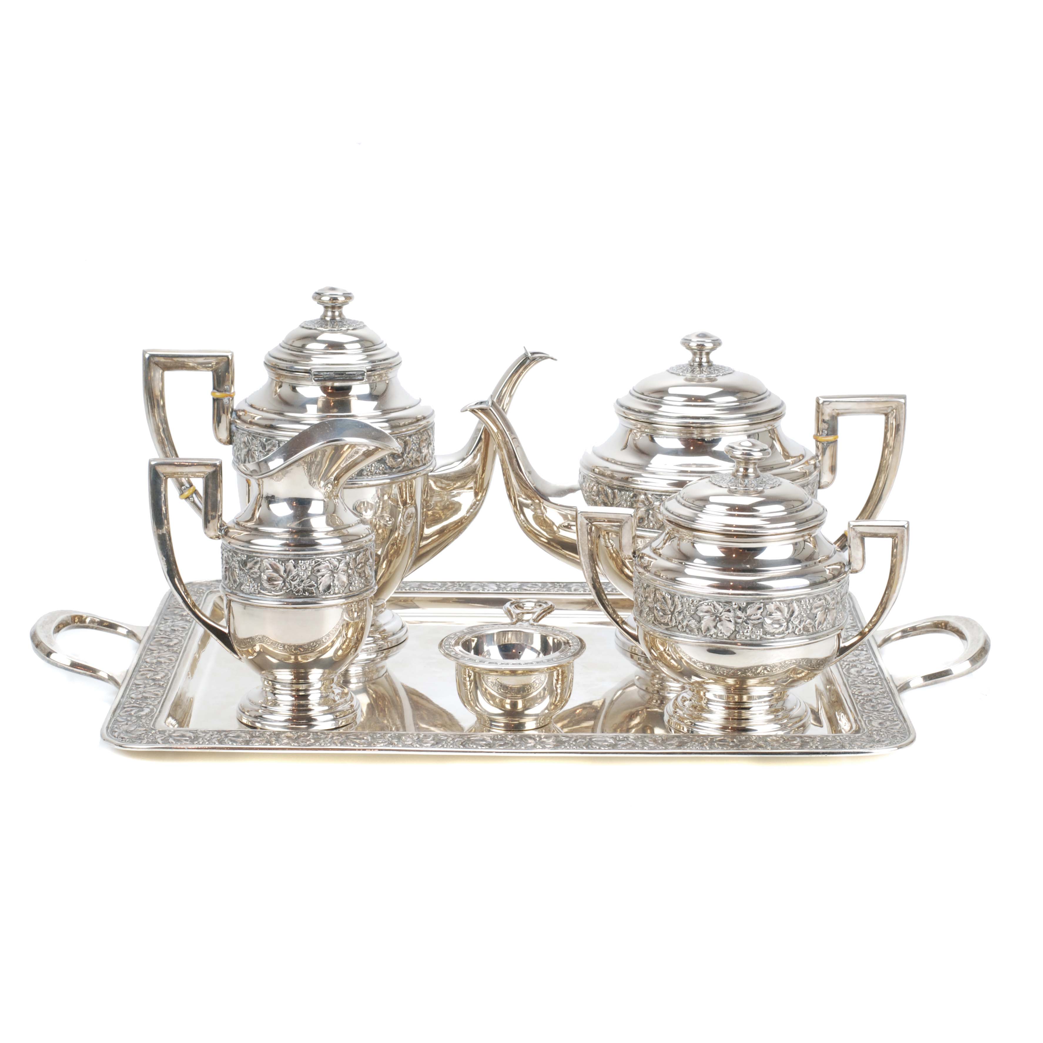 SPANISH SILVER COFFEE AND TEA SET, MID. 20TH CENTURY.