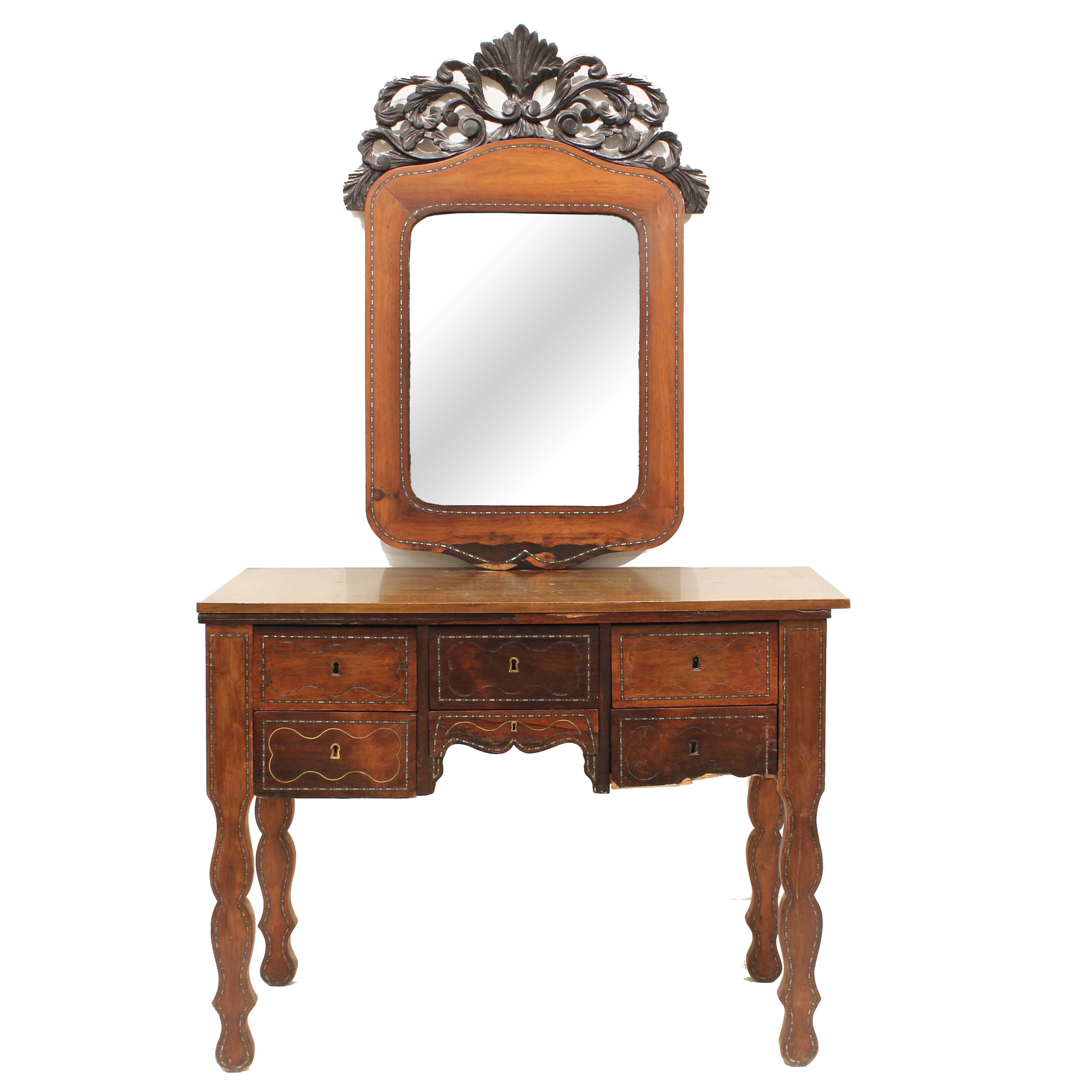 SPANISH CONSOLE AND  MIRROR, END C20th.