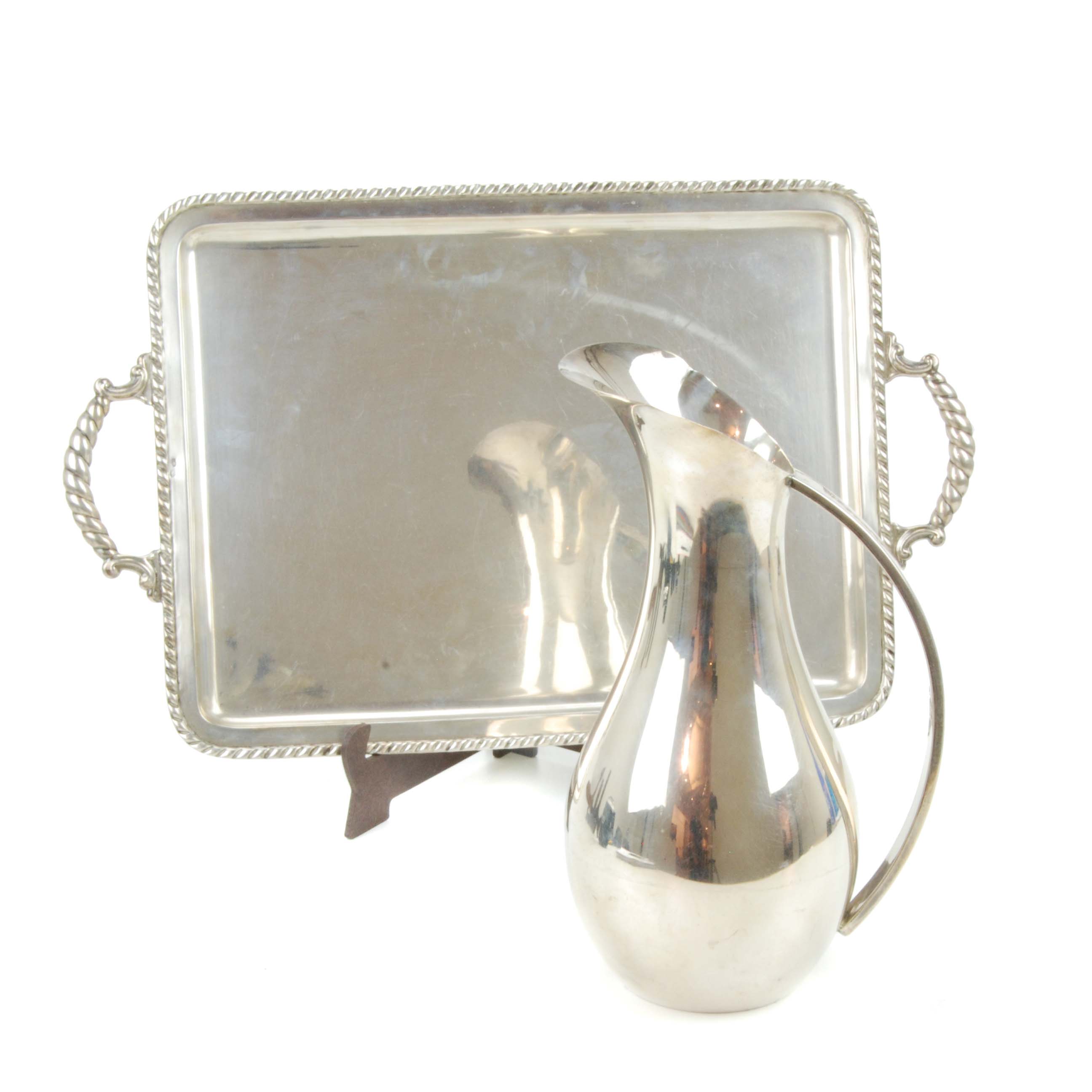 SPANISH SILVER TRAY AND JUG, MID C 20th