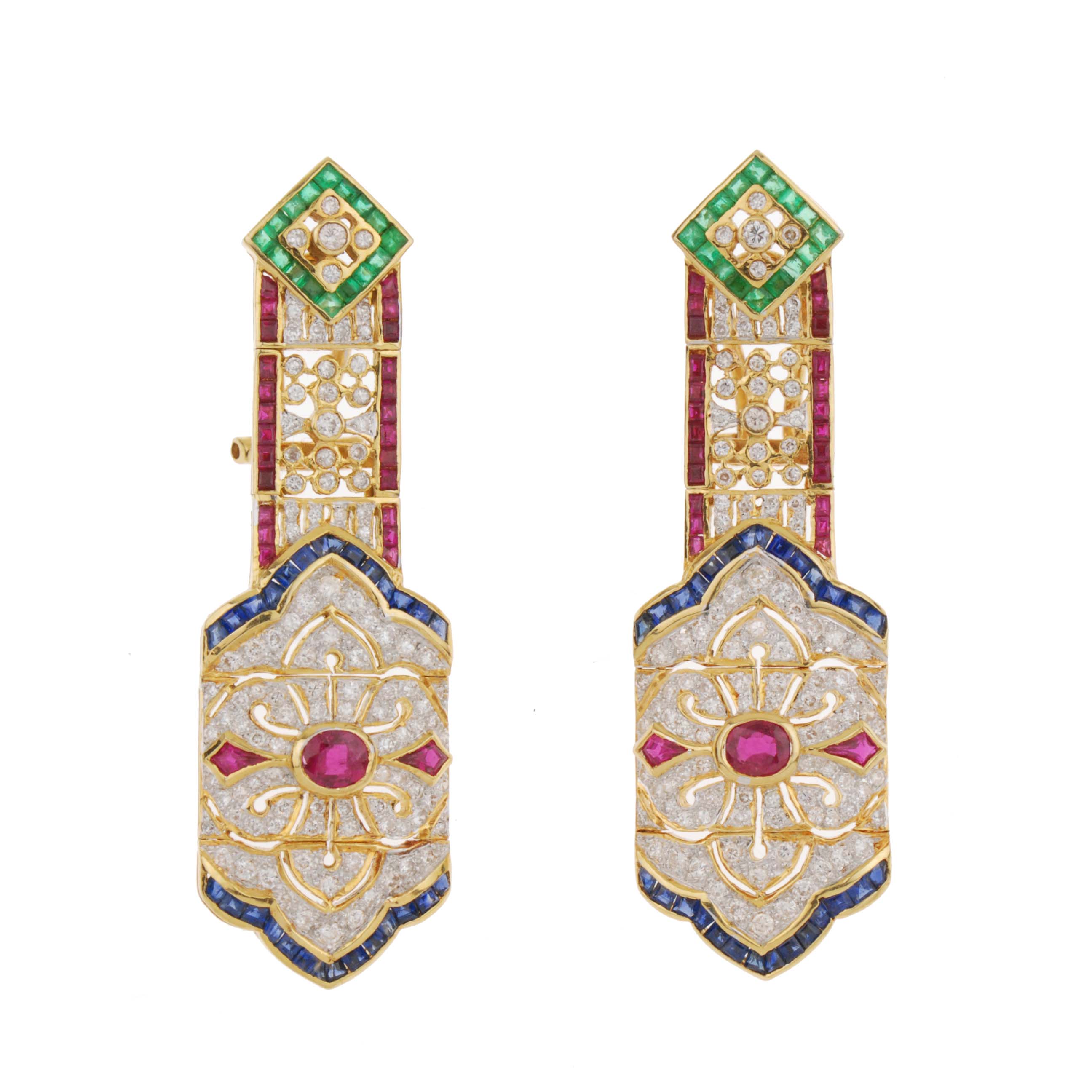 DIAMOND AND SEMI- PRECIOUS STONE DROP EARRINGS