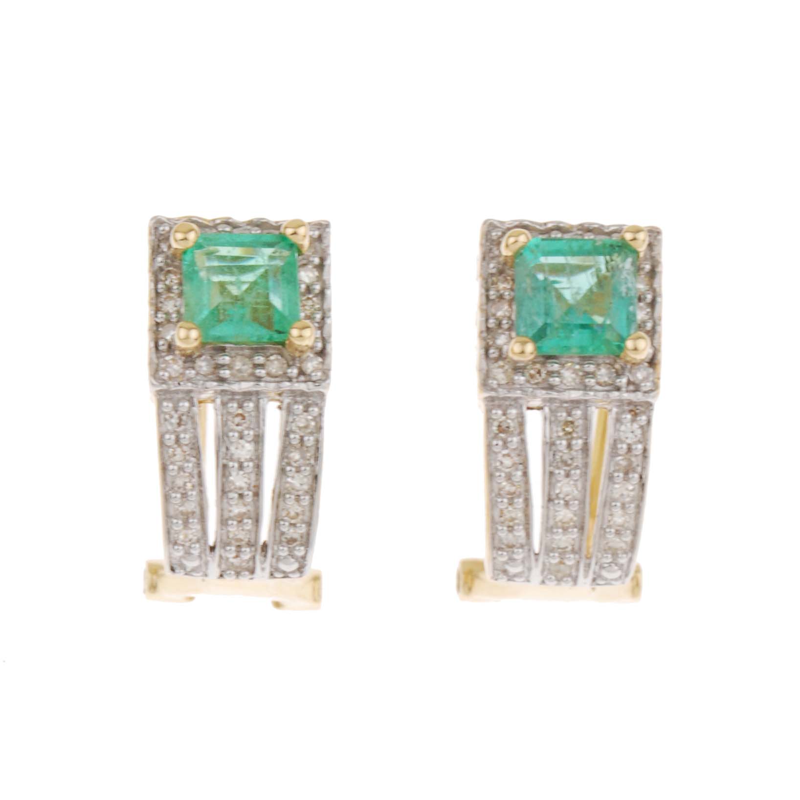 PENDIENTES CON ESMERALDAS Y DIAMANTES.