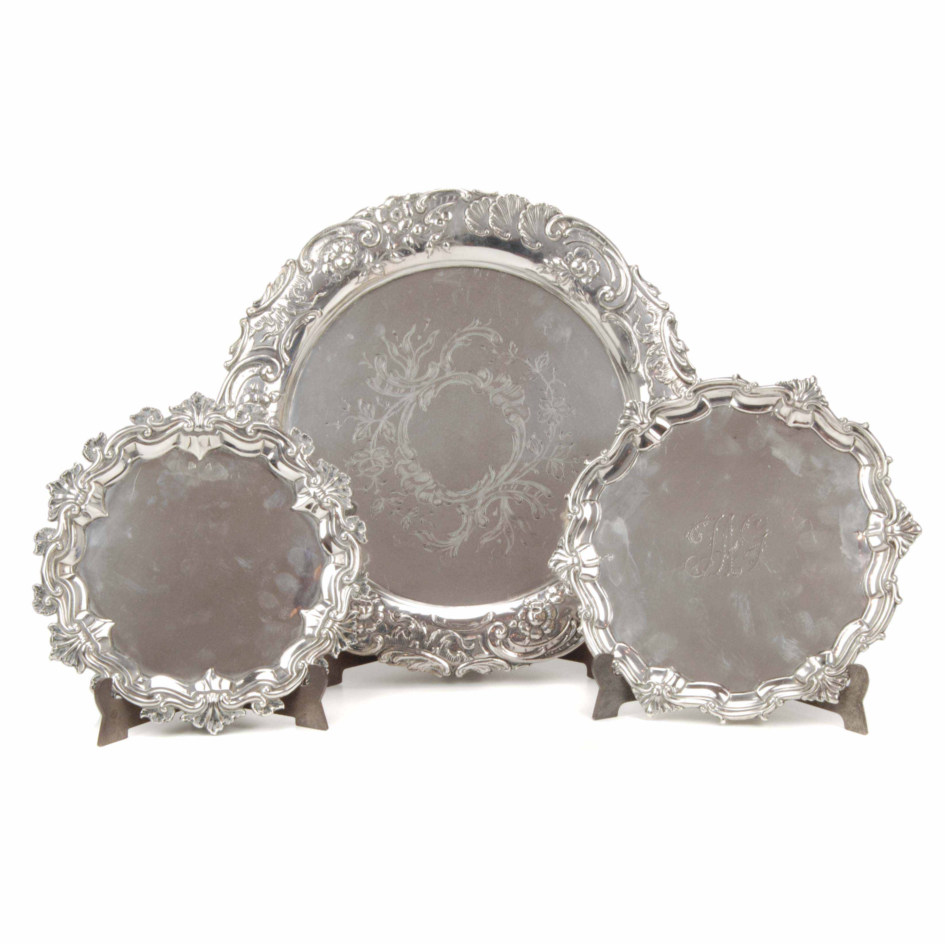 THREE PORTUGUESE SILVER SALVERS, LATE 19TH-EARLY 20TH CENTU