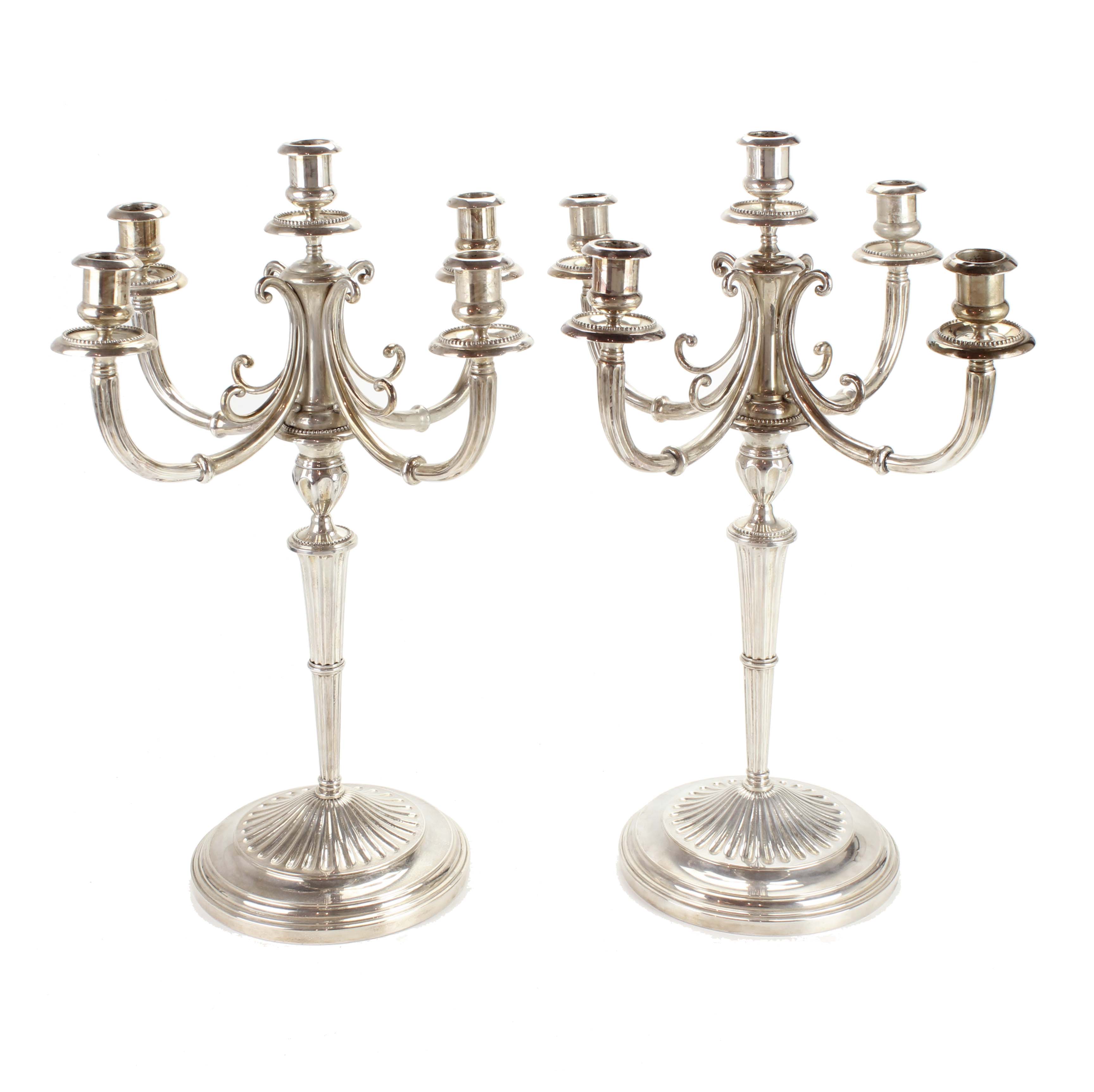 PAIR OF SPANISH SILVER CANDELABRAS, MID C20th.