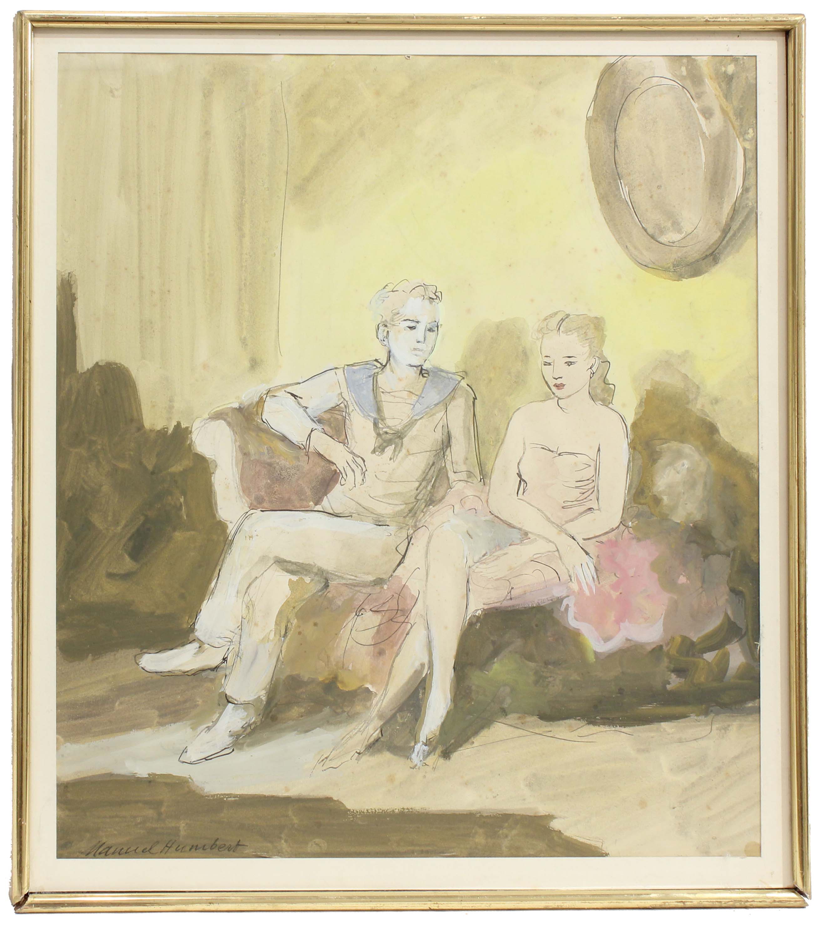 MANUEL HUMBERT (1890-1975). "PAREJA SENTADA EN SOFÁ".