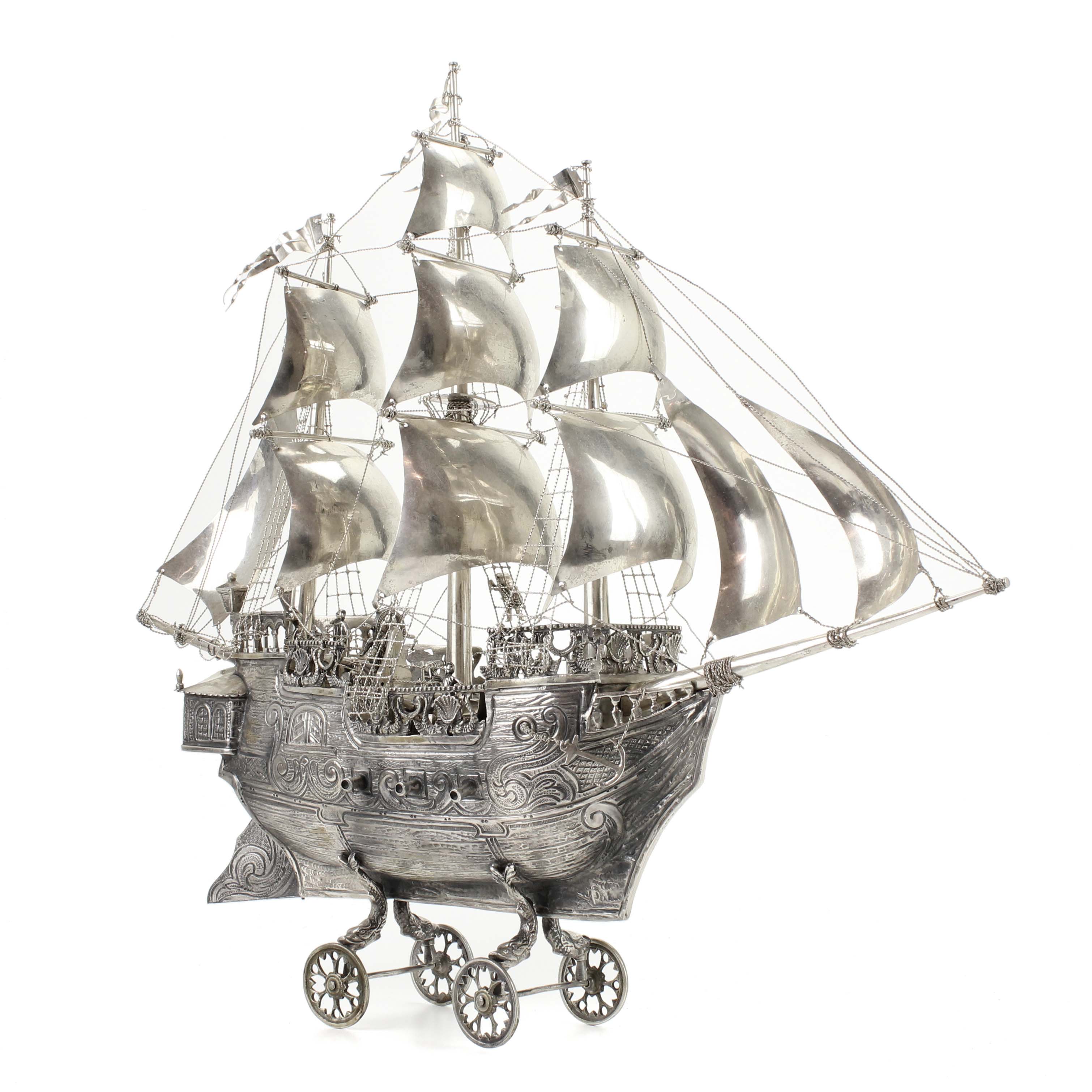 SPANISH SILVER SHIP, SECOND HALF C20th.