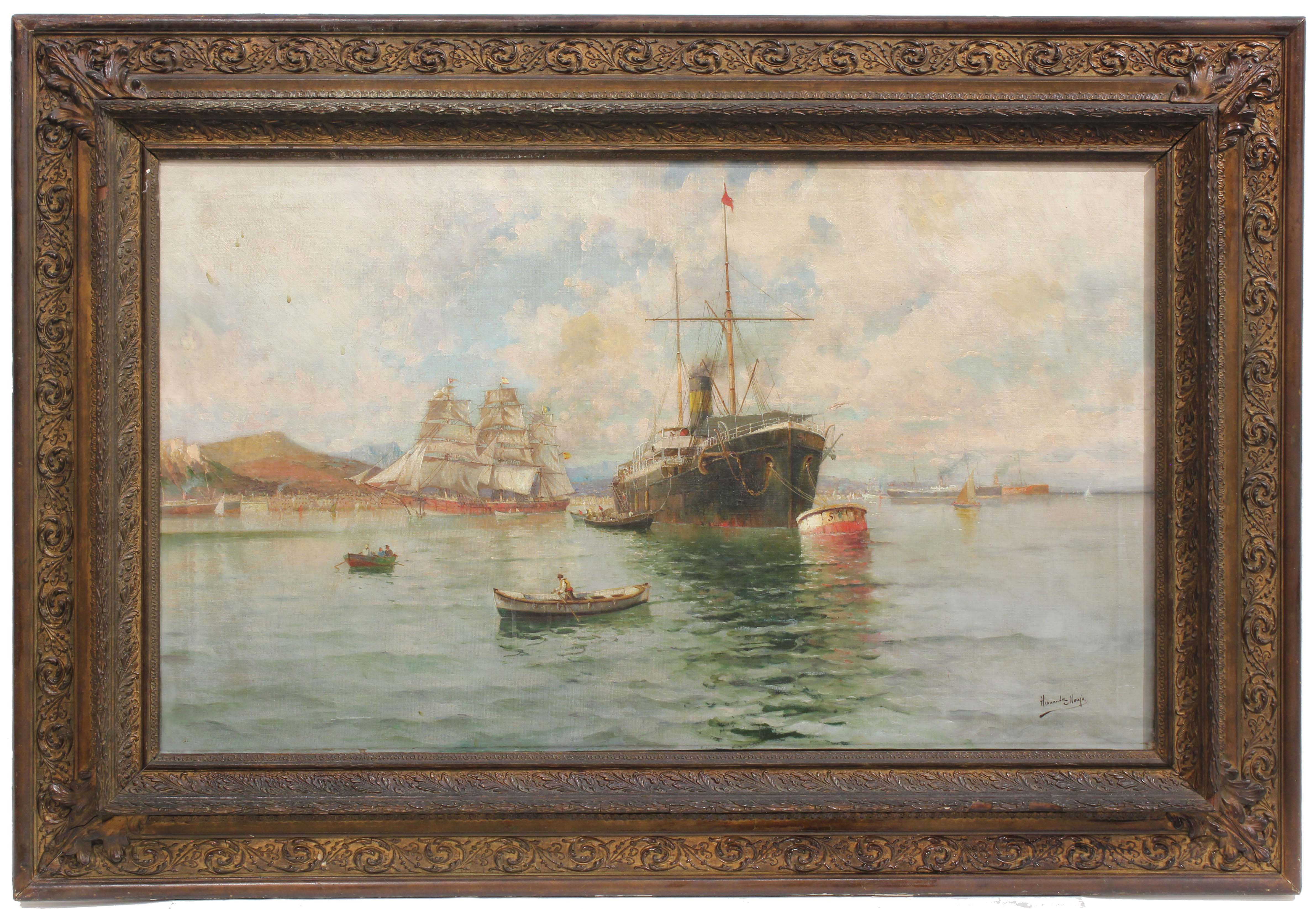 HERNÁNDEZ MONJO (1862-1937). "ESCENA NAVAL".