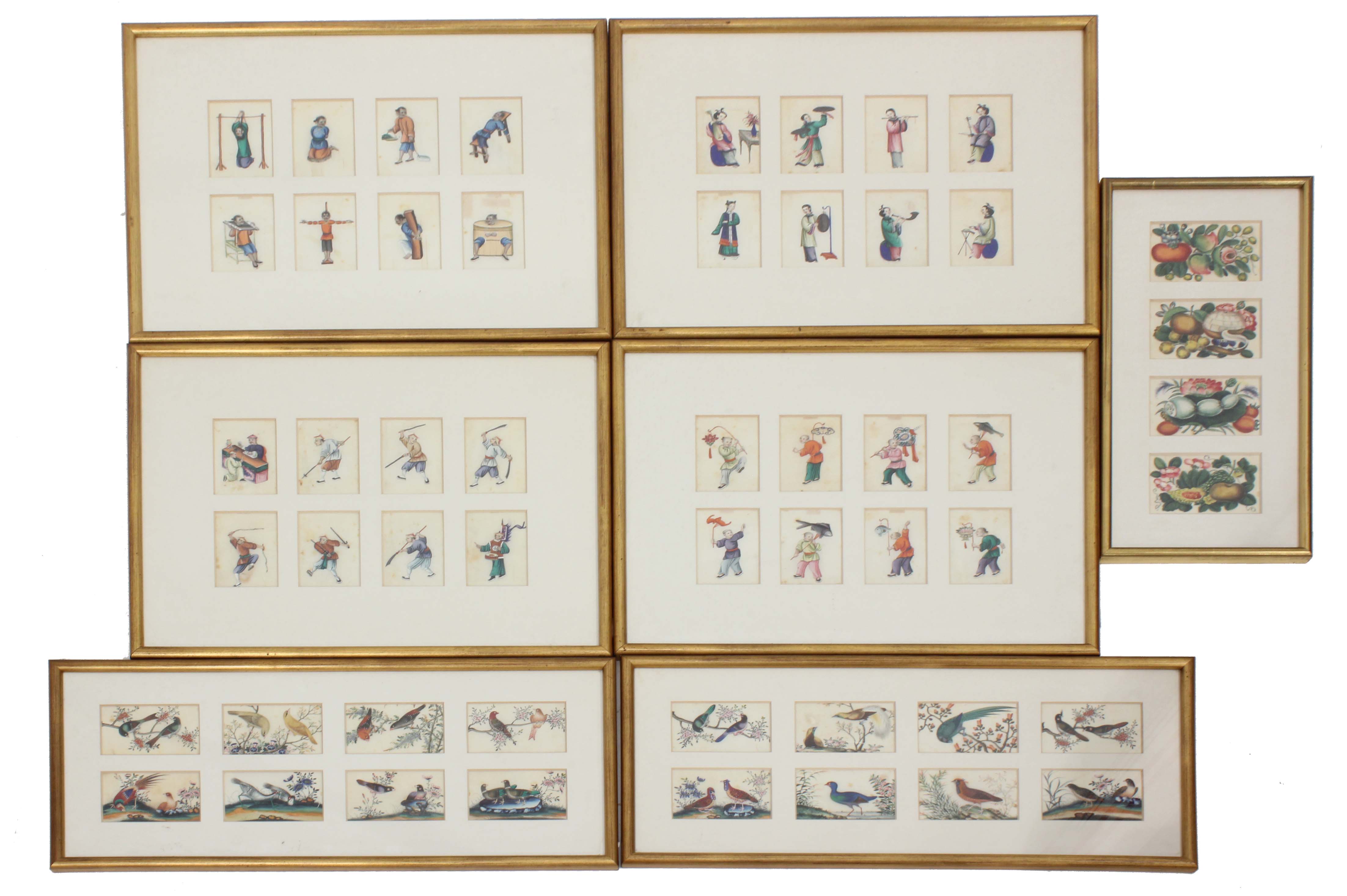 CHINESE SCHOOL, C19th. SEVEN WATERCOLOURS ON VEGETABLE PAPE