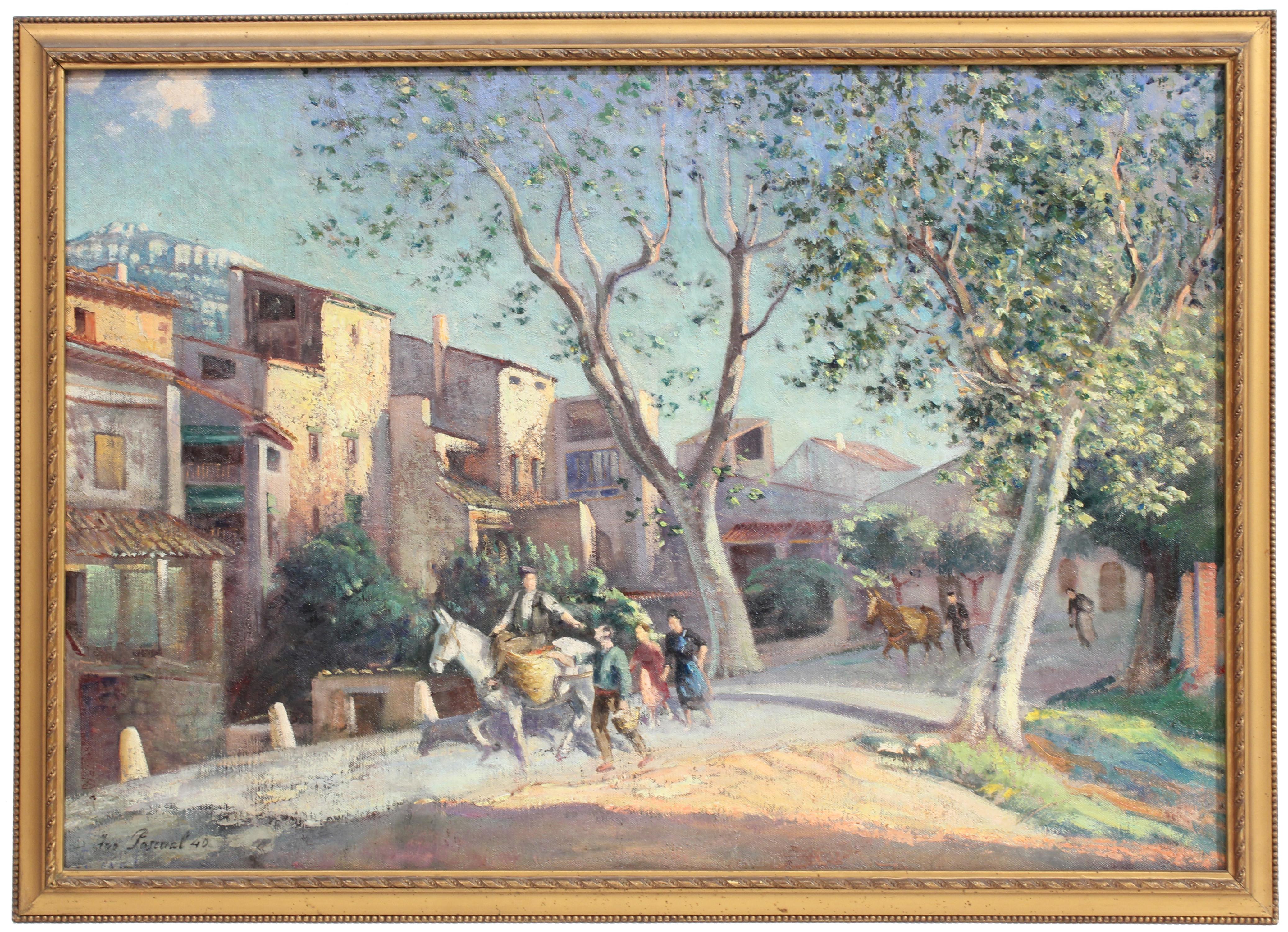 IVO PASCUAL RODES (1883-1949). "VILLAGE SCENE WITH PEOPLE A