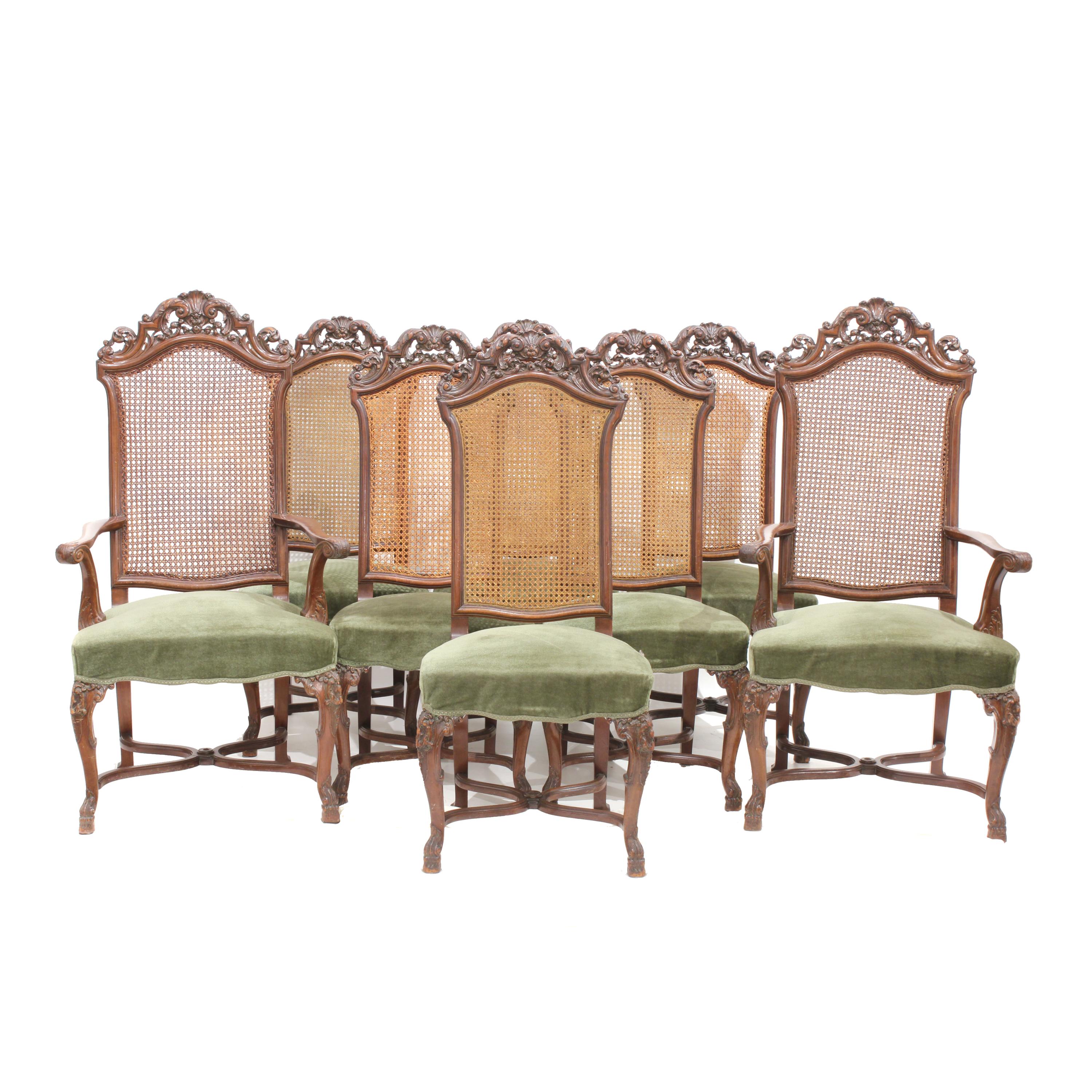 SET OF SIX BAROQUE STYLE SPANISH CHAIRS AND CARVERS, SECOND