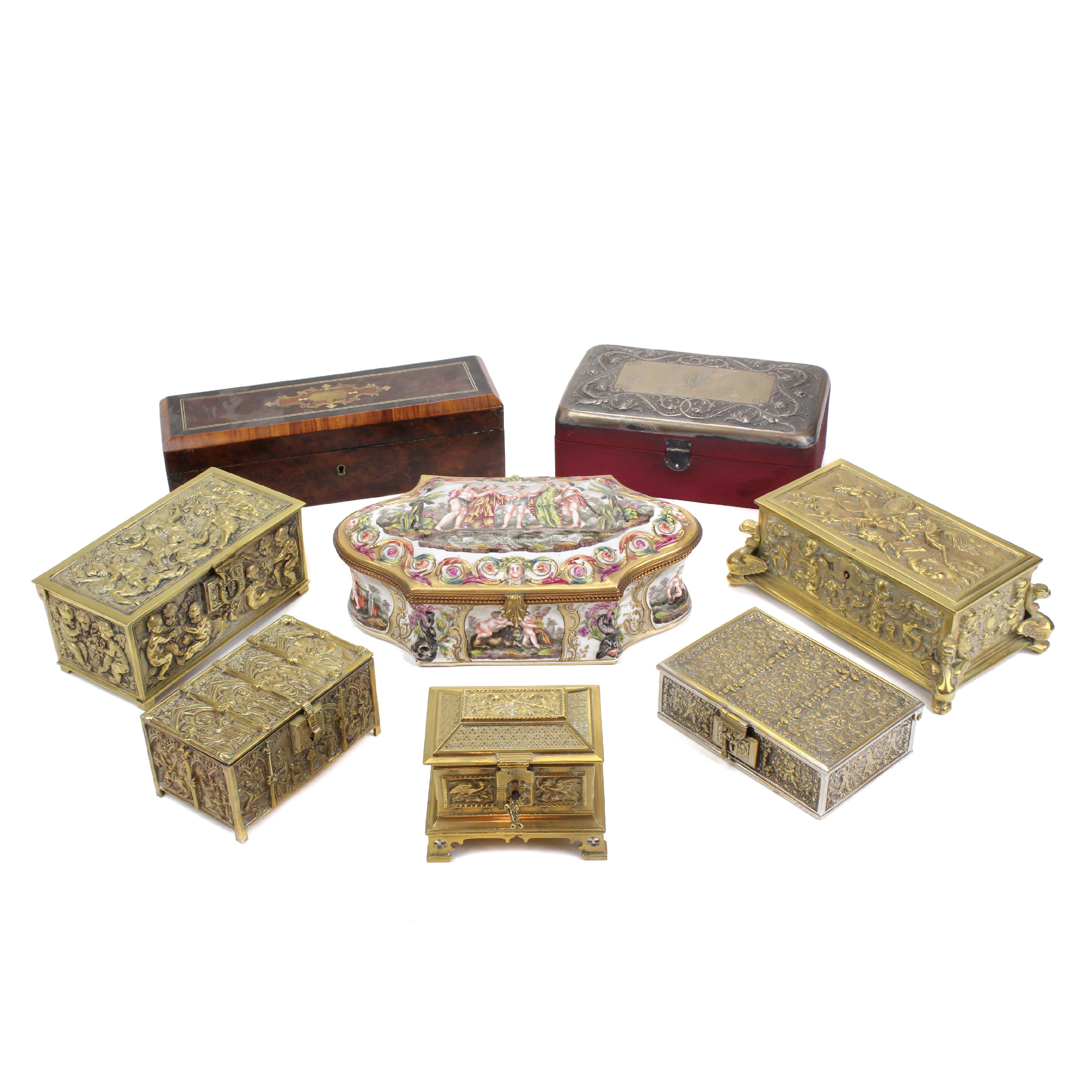 LOT OF EIGHT JEWELLERY BOXES, C20th.