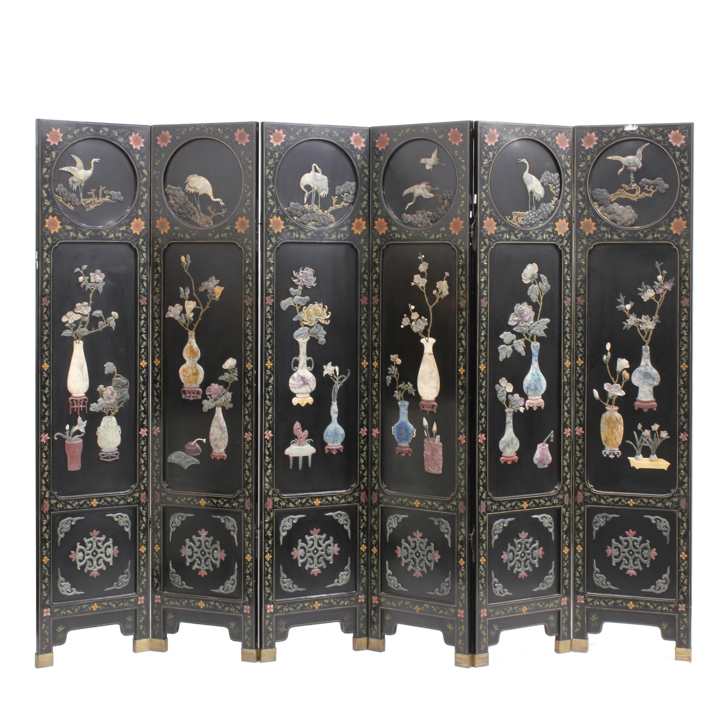 SIX LEAF COROMANDEL STYLE CHINESE SCREEN, EARLY C 20th 