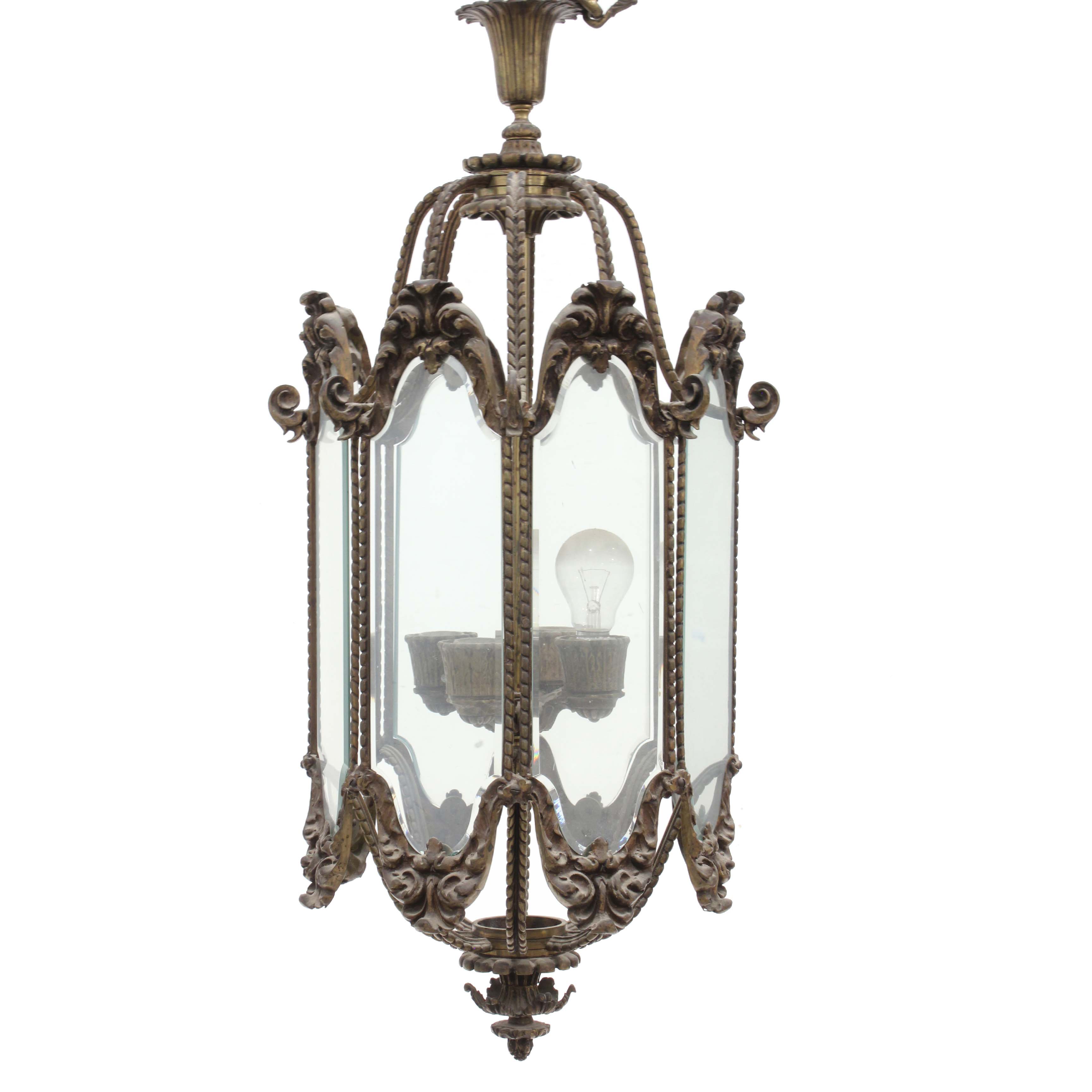 LANTERN STYLE CEILING LIGHT, FIRST DECADES C20th.