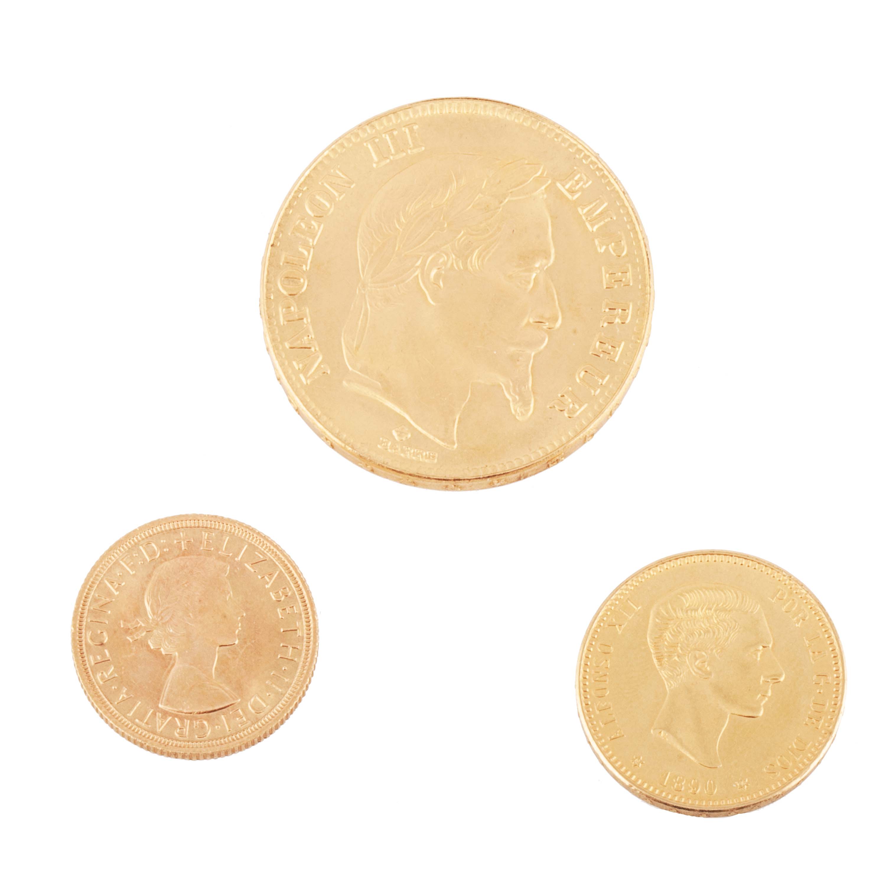 TRES MONEDAS EN ORO.