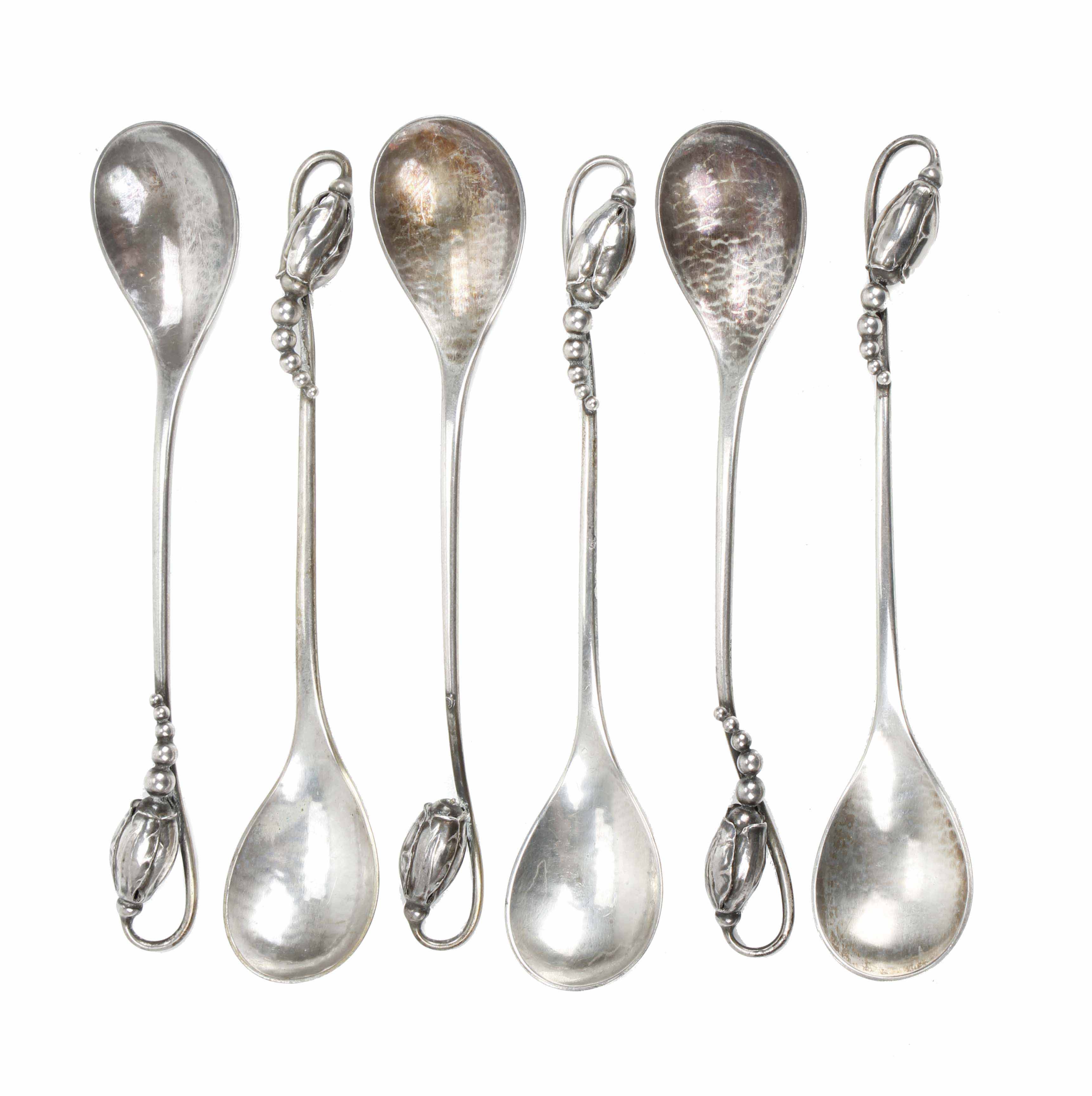 GEORG JENSEN (1866-1935). SET OF SIX SILVER TEASPOONS, 1915