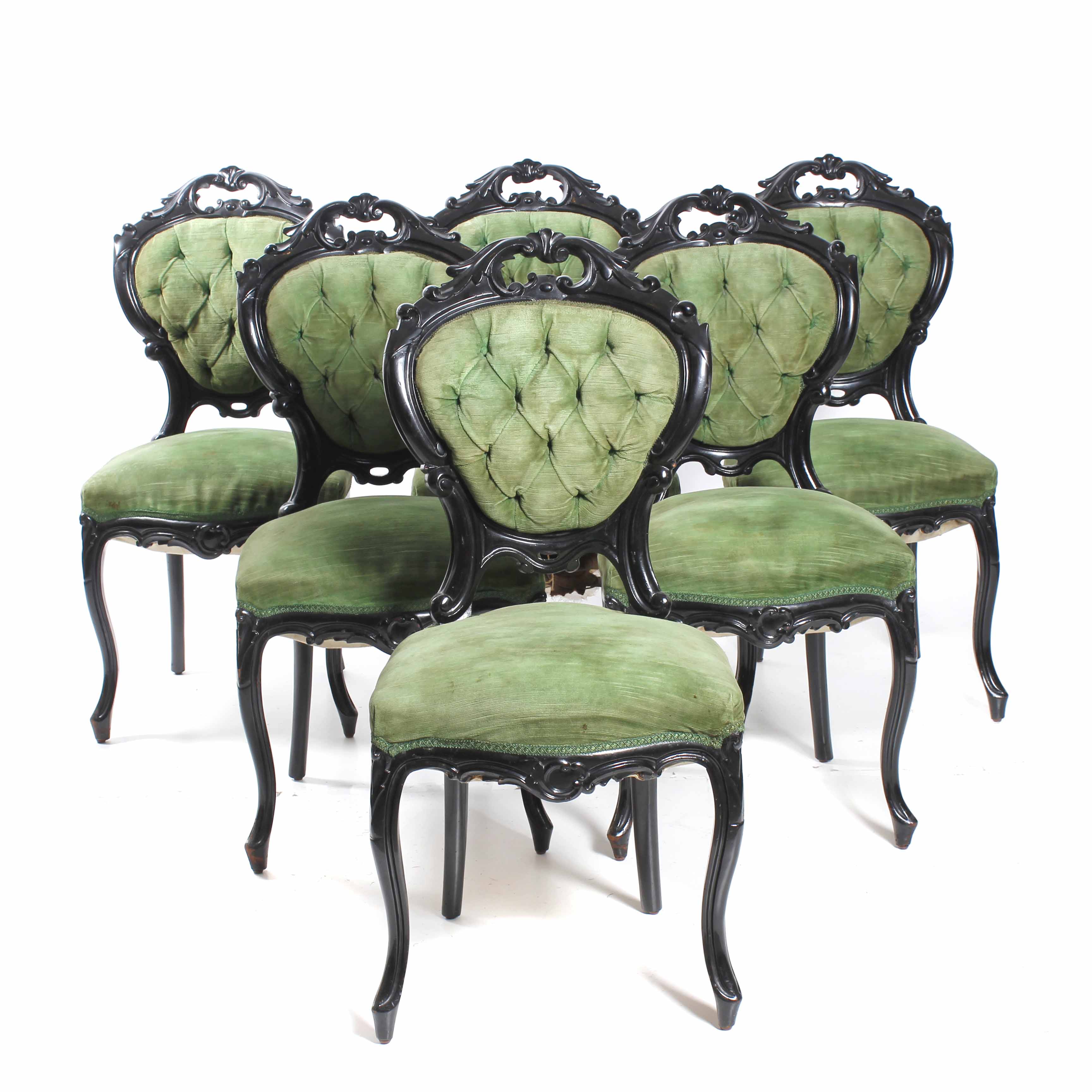 SET OF SIX ENGLISH CHAIRS IN LOUIS XV STYLE, LATE 19TH CENT