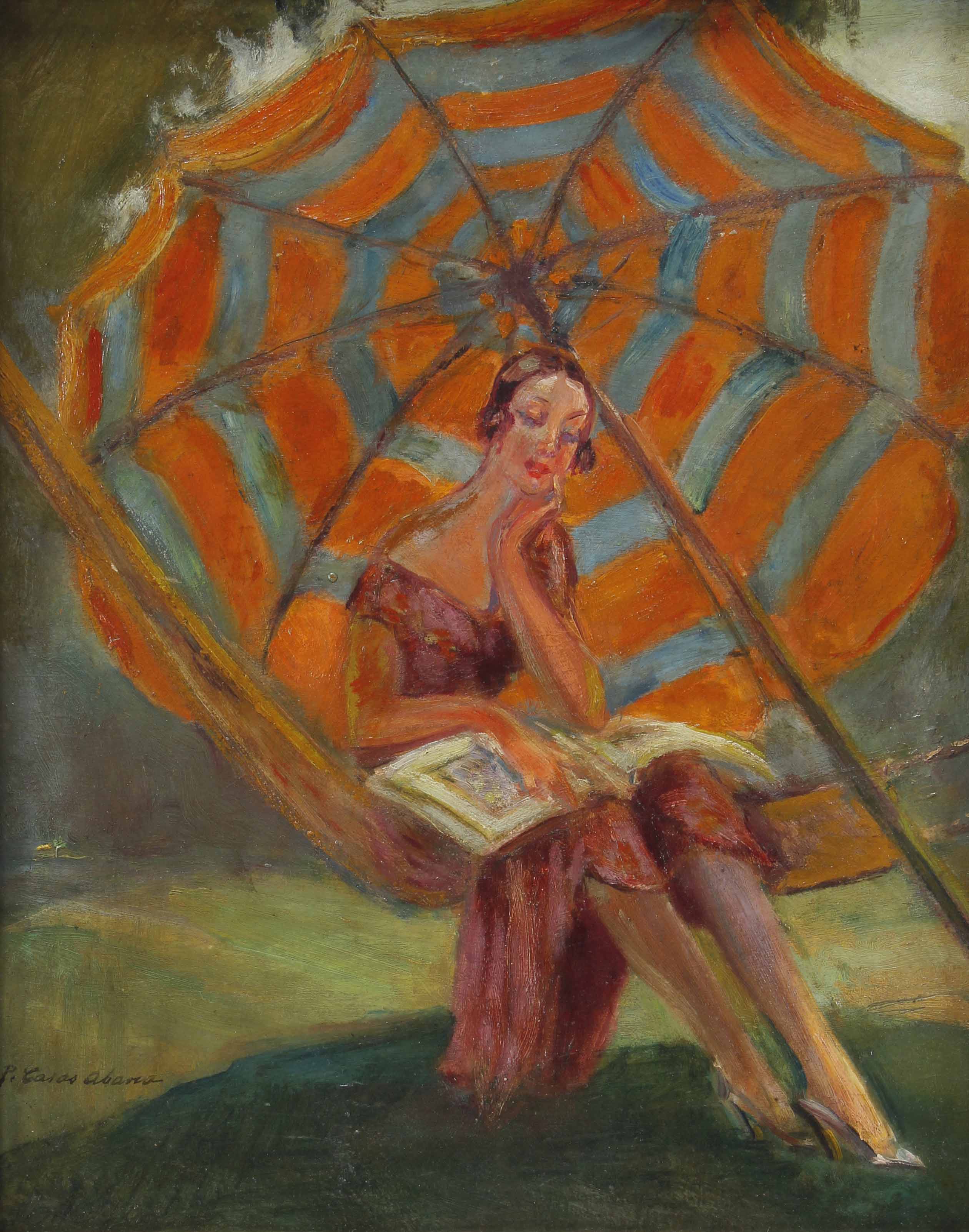 PERE CASAS ABARCA (1875-1958). "GIRL WITH AN UMBRELLA".