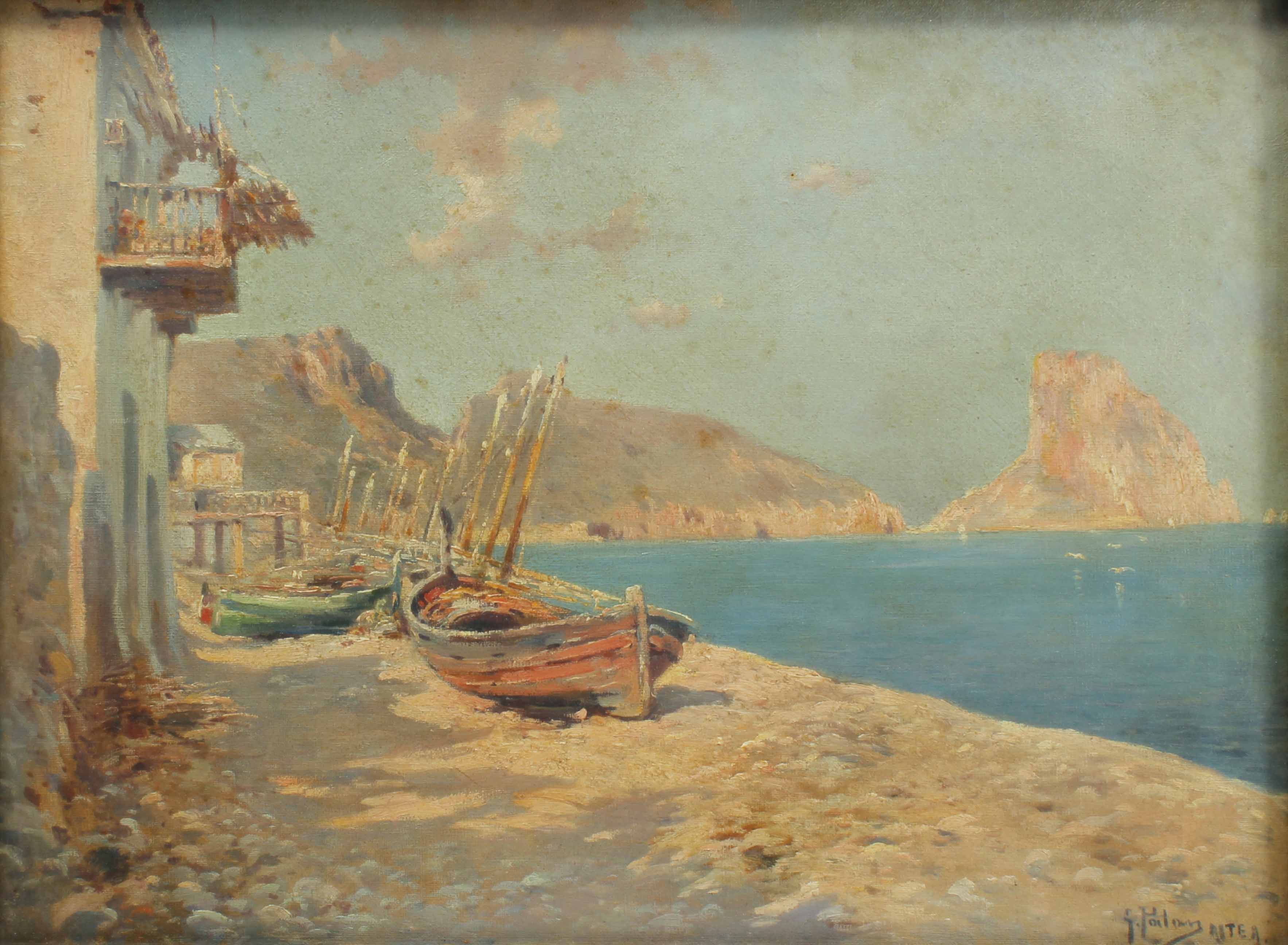 GENARO PALAU (1868-1933). "BOATS ON ALTEA BEACH".