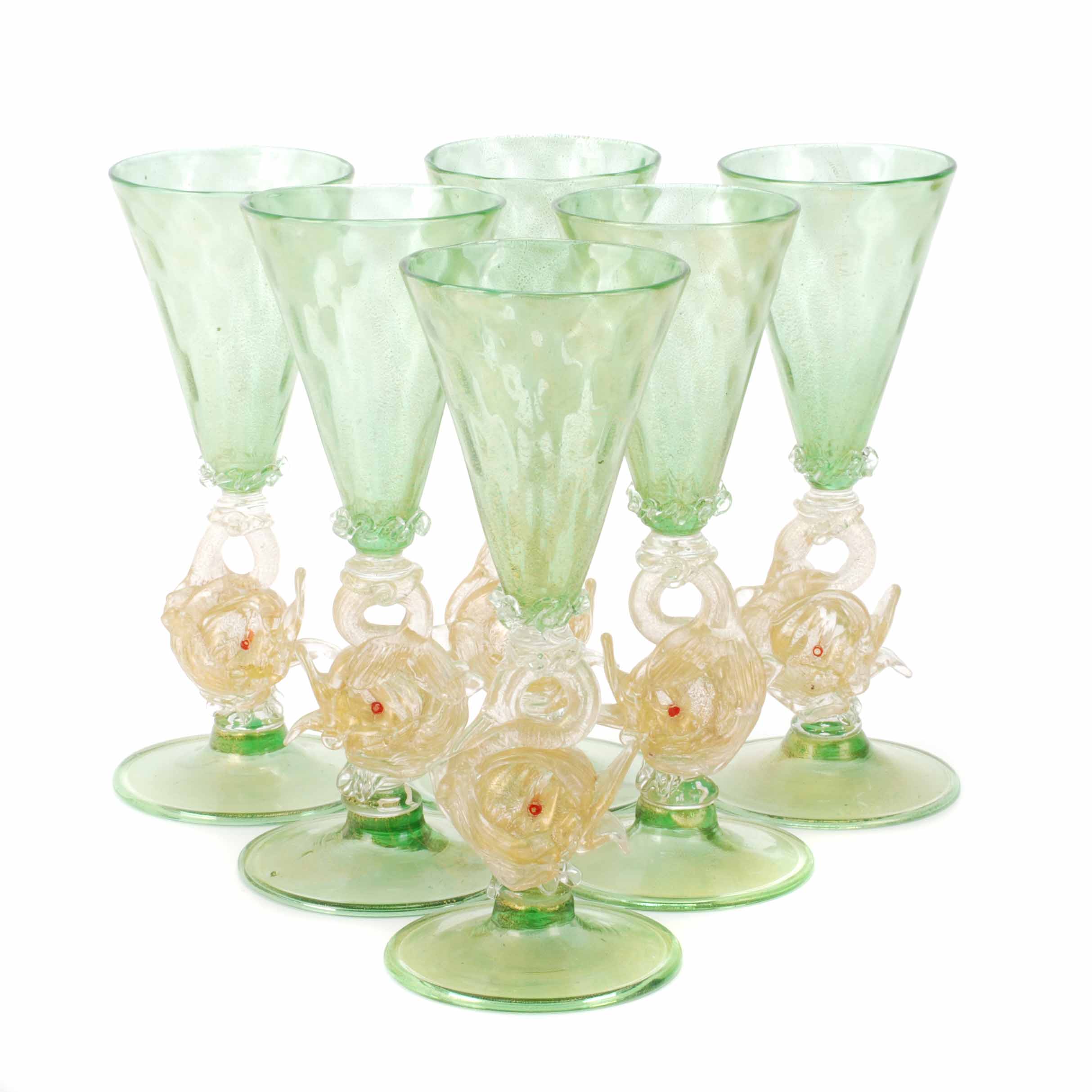 SET OF SIX VENETIAN GLASSES, 20TH CENTURY.