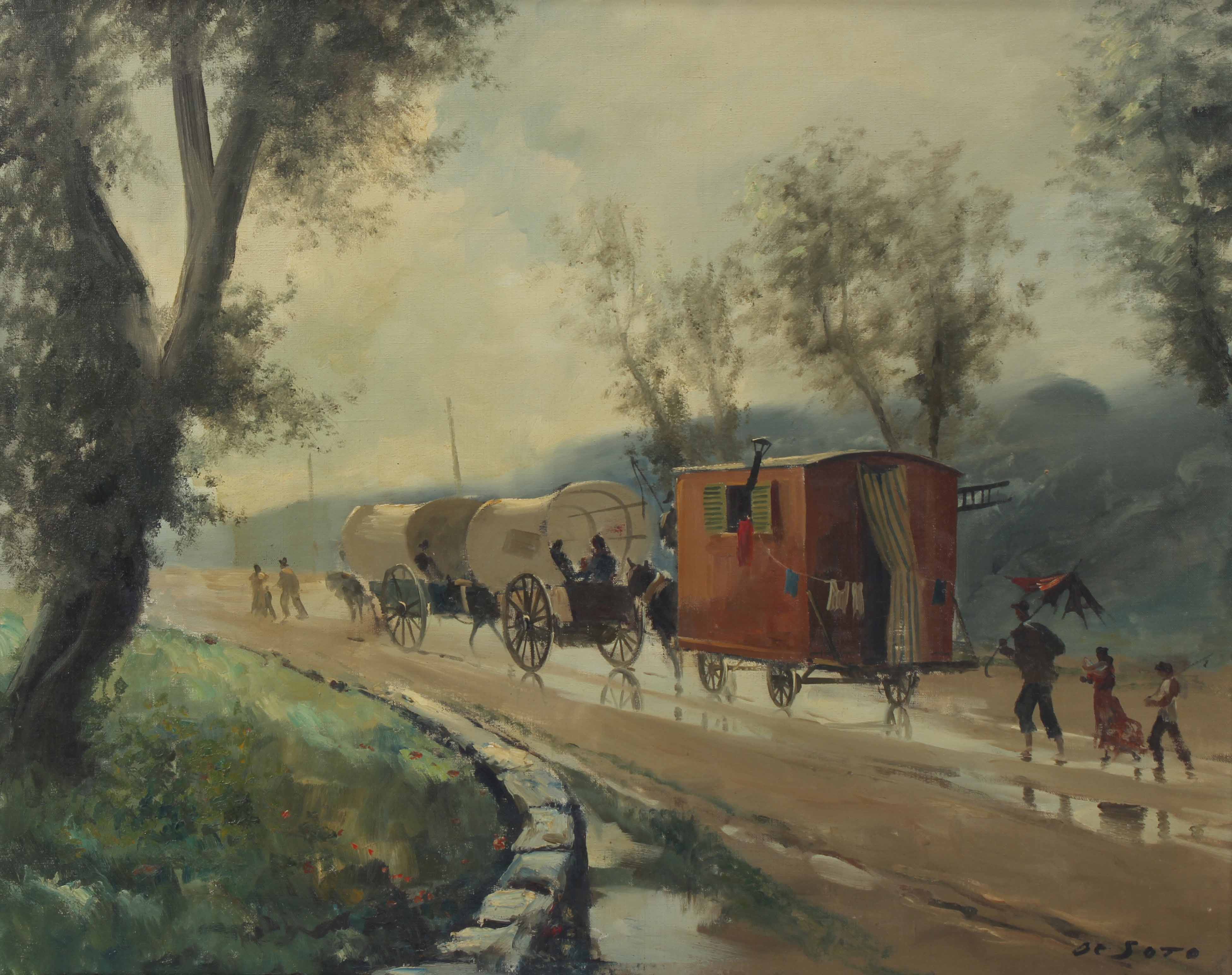 RAFAEL FERNÁNDEZ DE SOTO (1915-1984). "WAGONS IN A LANDSCAP