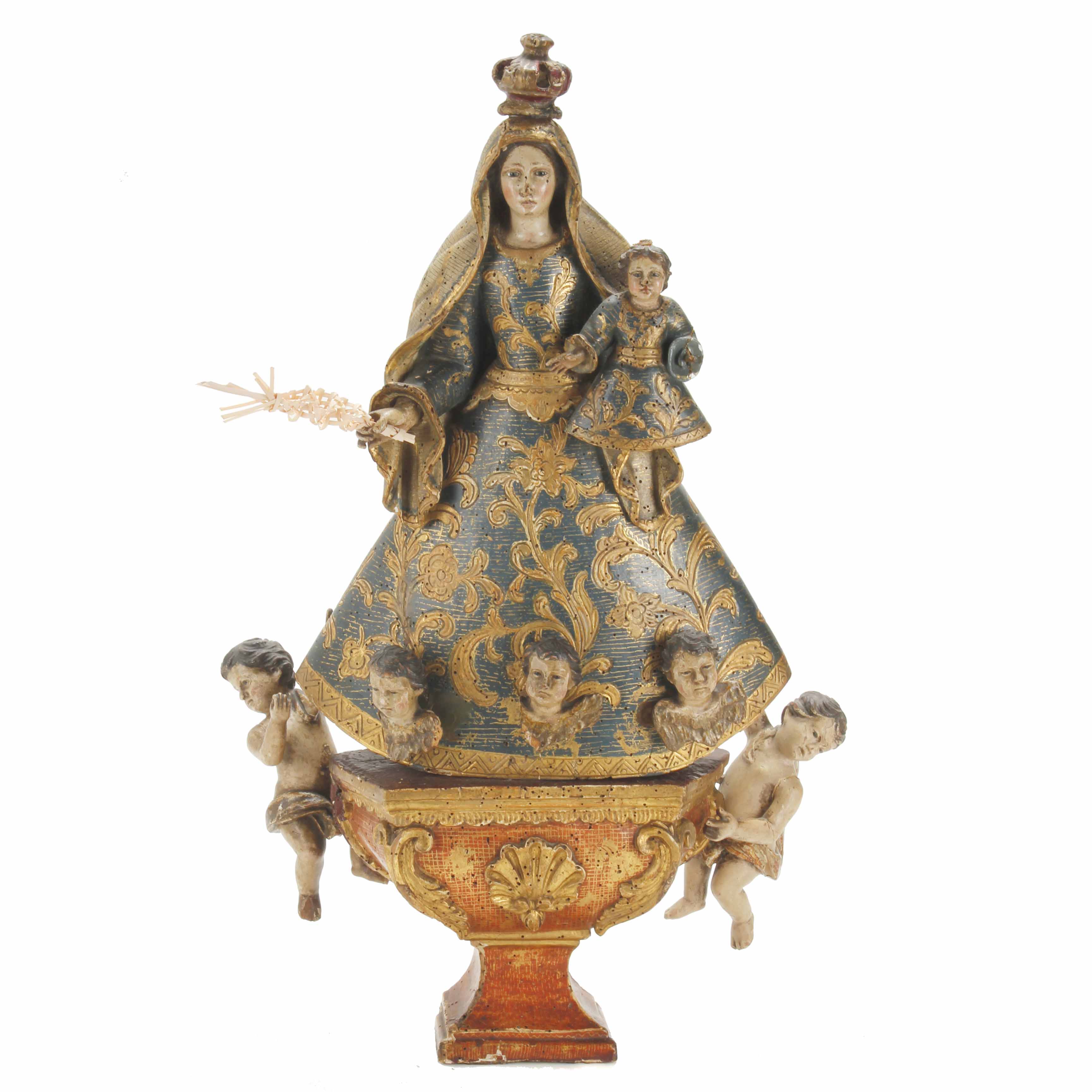 18TH CENTURY SPANISH SCHOOL MADONNA WITH CHILD AND ANGELS.