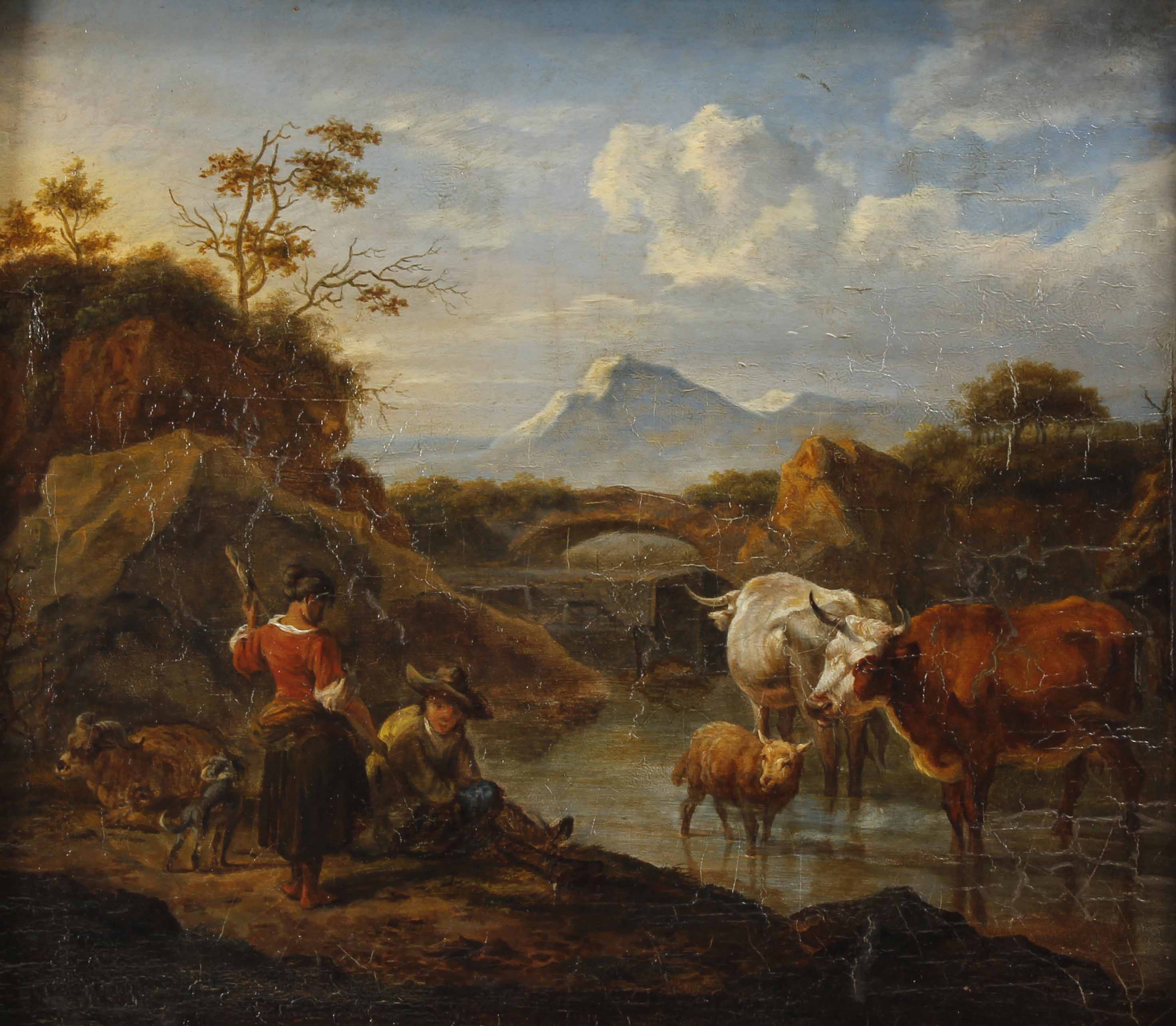 HENDRICK MOMMERS (1623-1693). "LANDSCAPE WITH SHEPHERDS AND