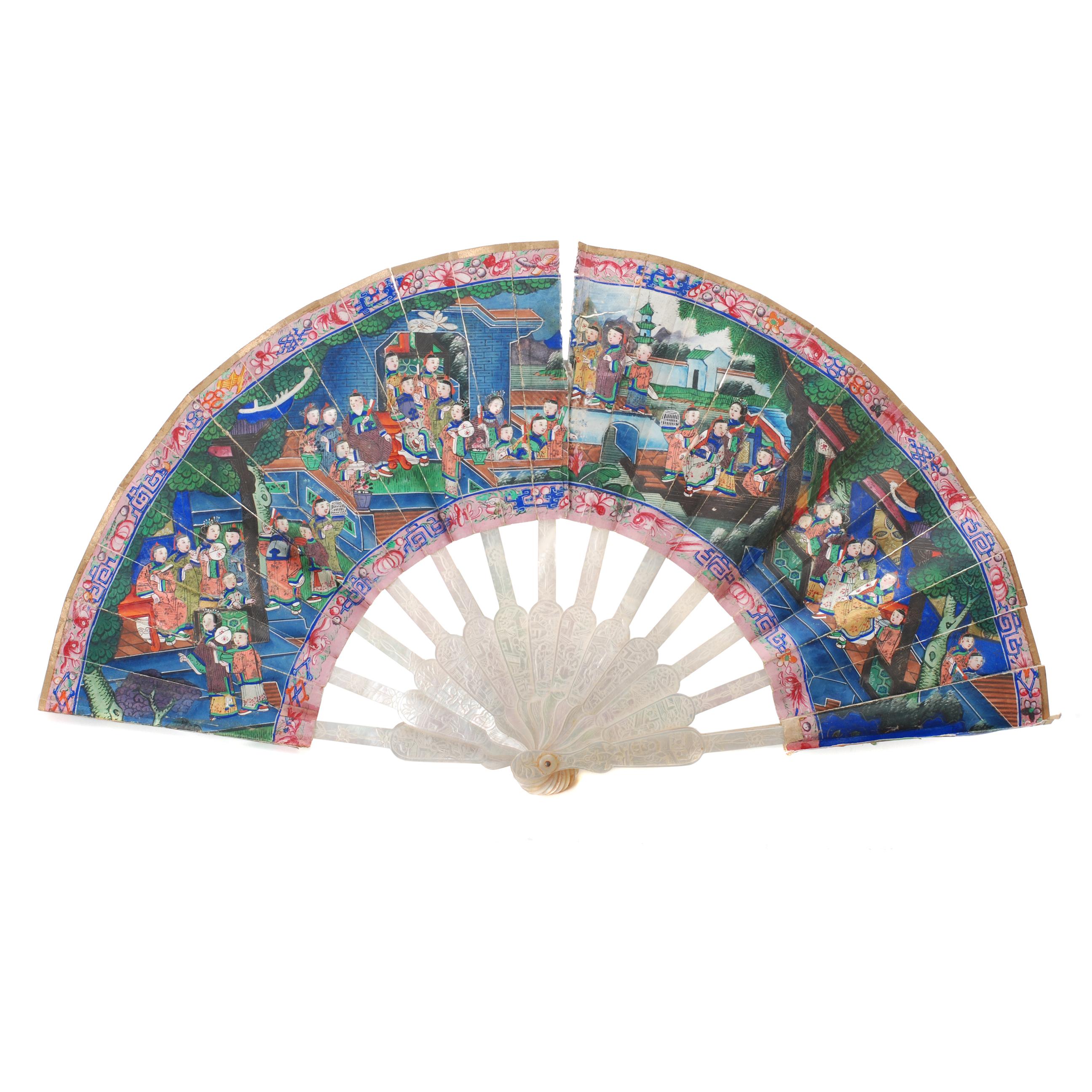 CHINESE FAN "OF THE THOUSAND FACES", MID 19TH CENTURY.