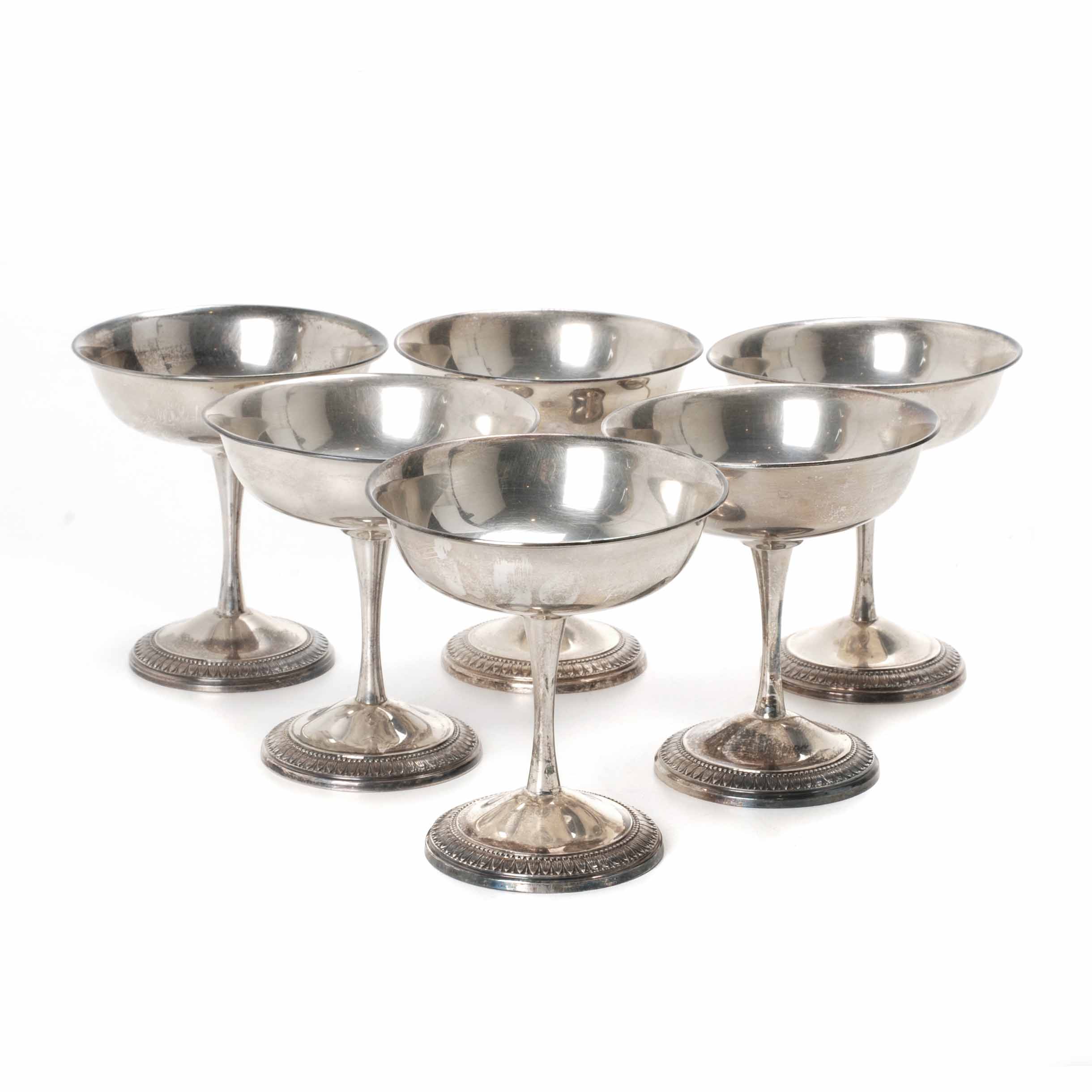 SET OF SIX CAVA GLASSES IN PERUVIAN SILVER, SECOND HALF OF 