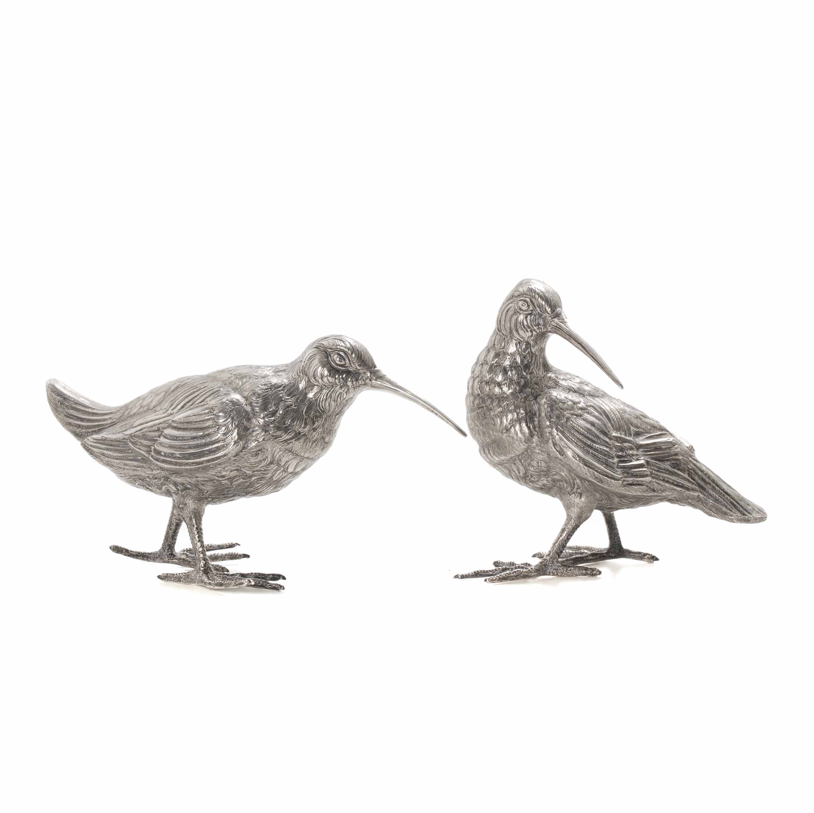 PAIR OF SPANISH SILVER BIRDS, MID 20TH CENTURY.