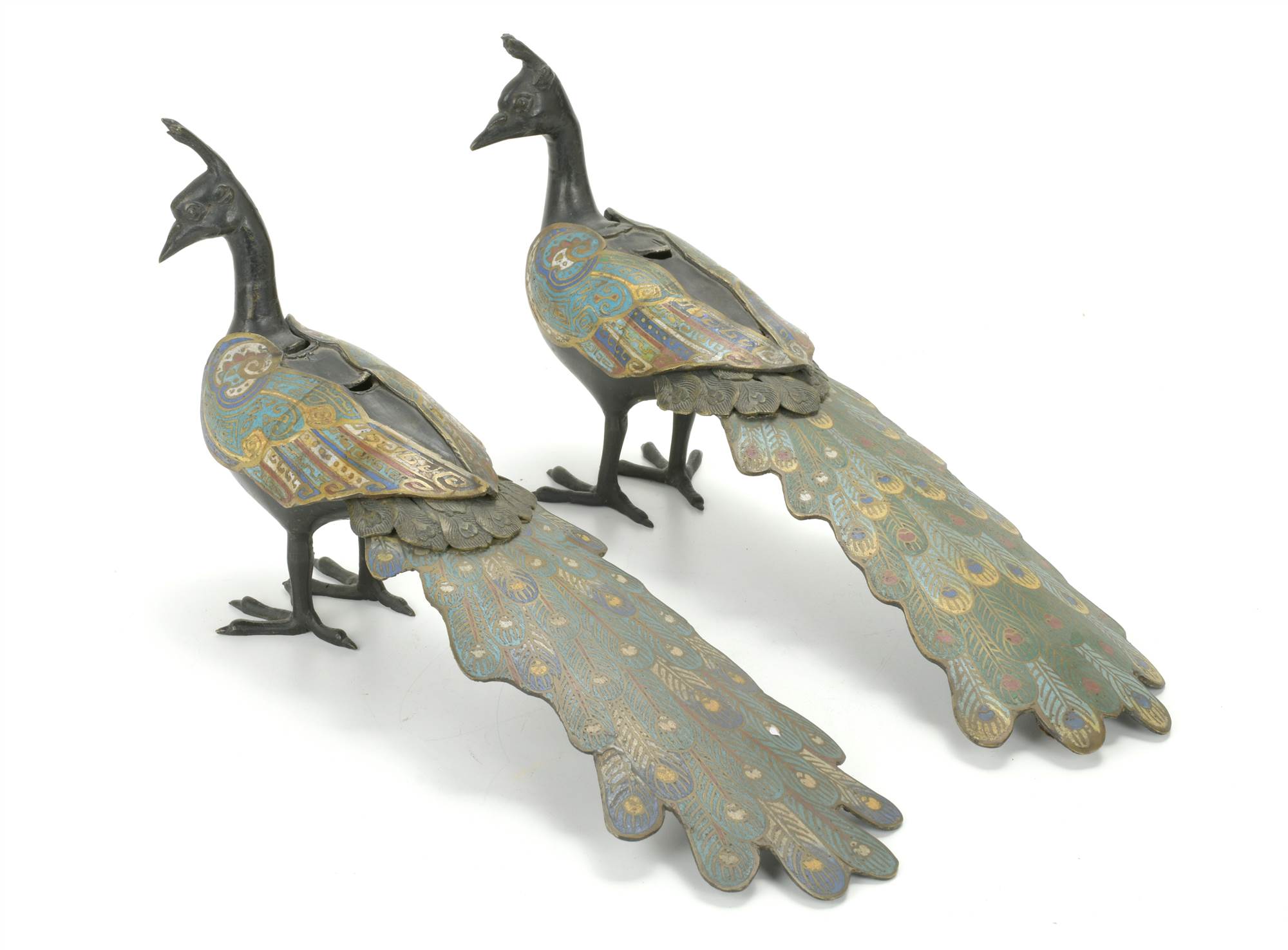 PAIR OF CHINESE PEACOCKS, MID 20TH CENTURY.