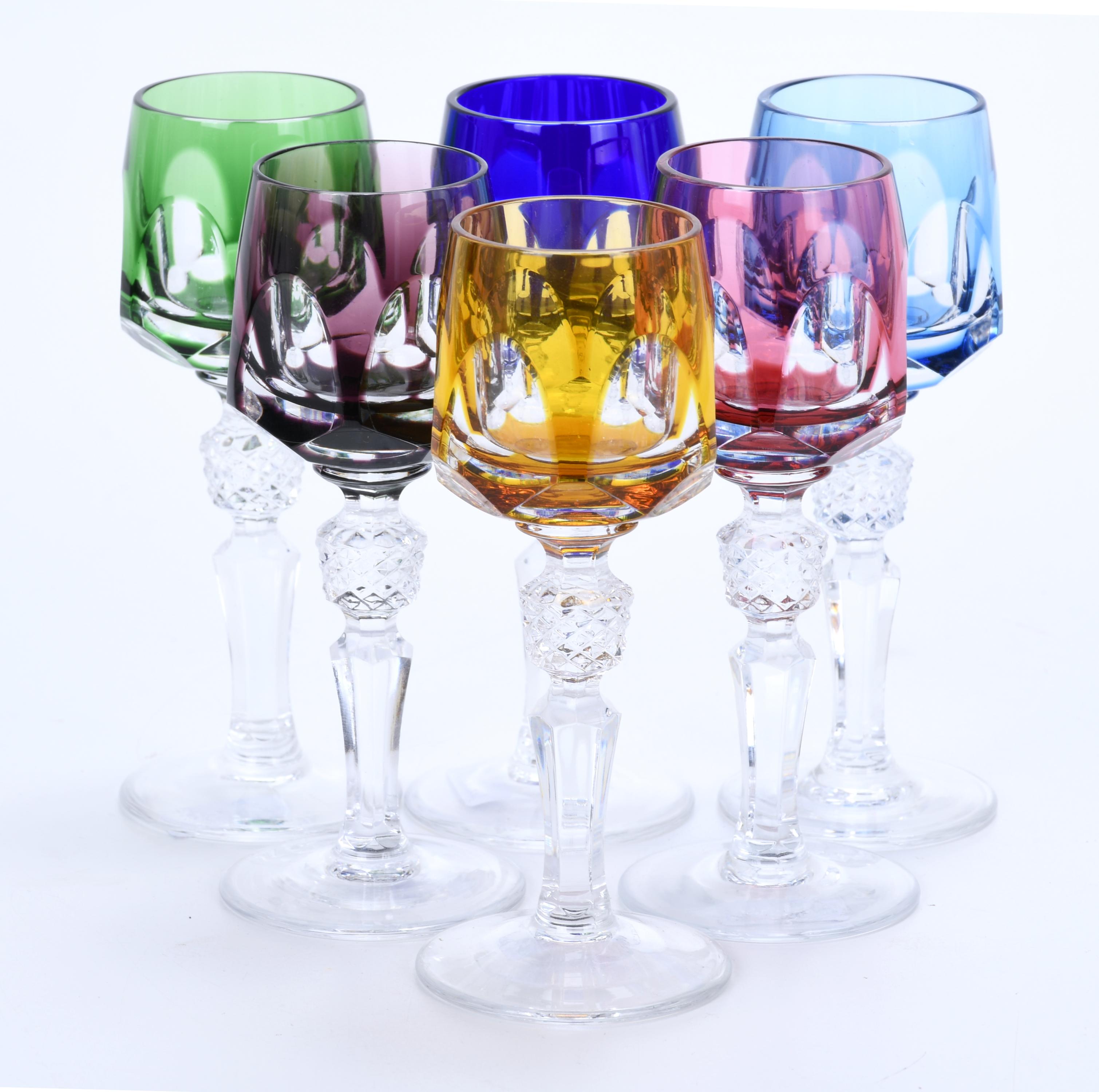 SET OF SIX LIQUOR GLASSES, PROBABLY BOHEMIAN, MID 20TH CENT