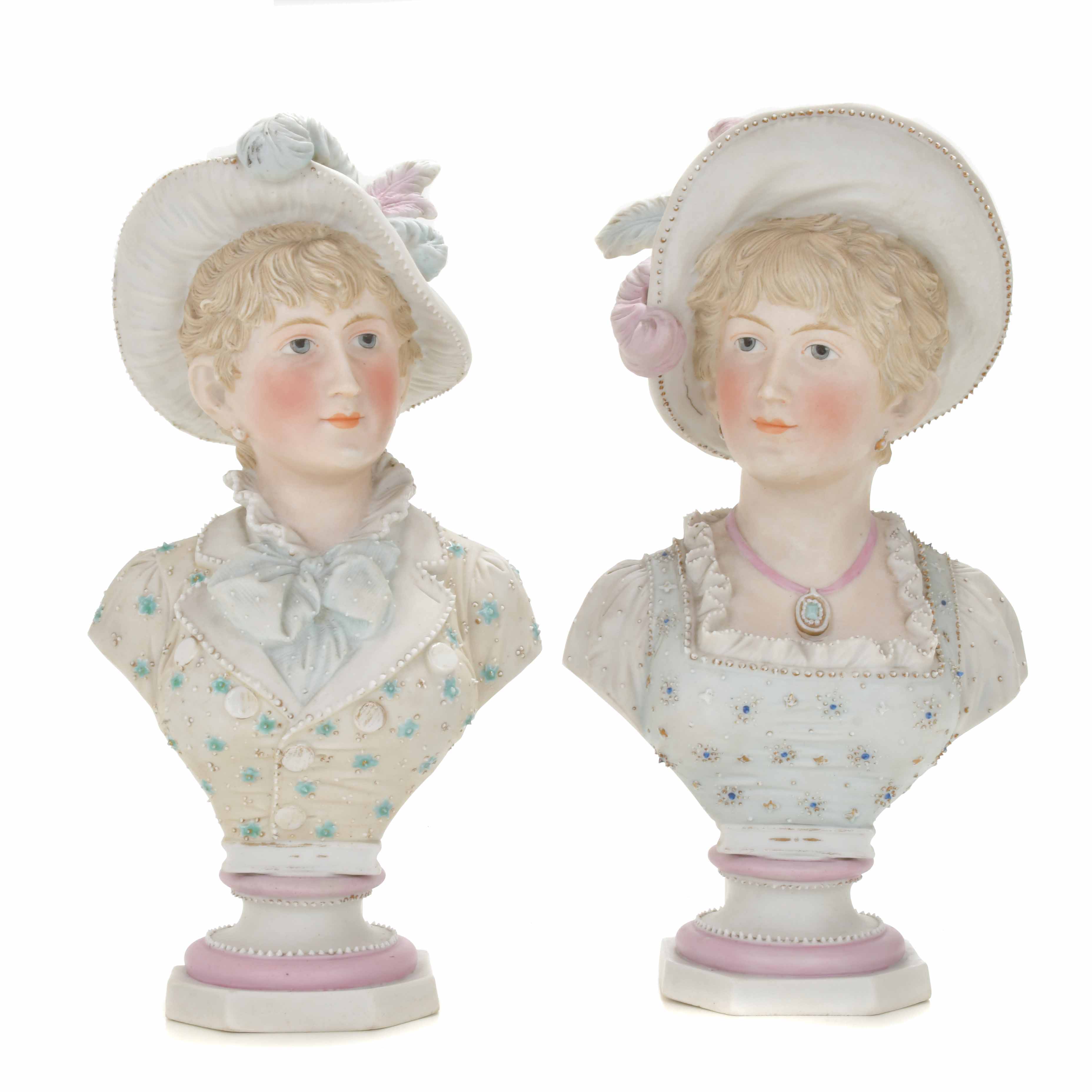 "GIRLS", PAIR OF SÉVRES-STYLE FRENCH BUSTS.