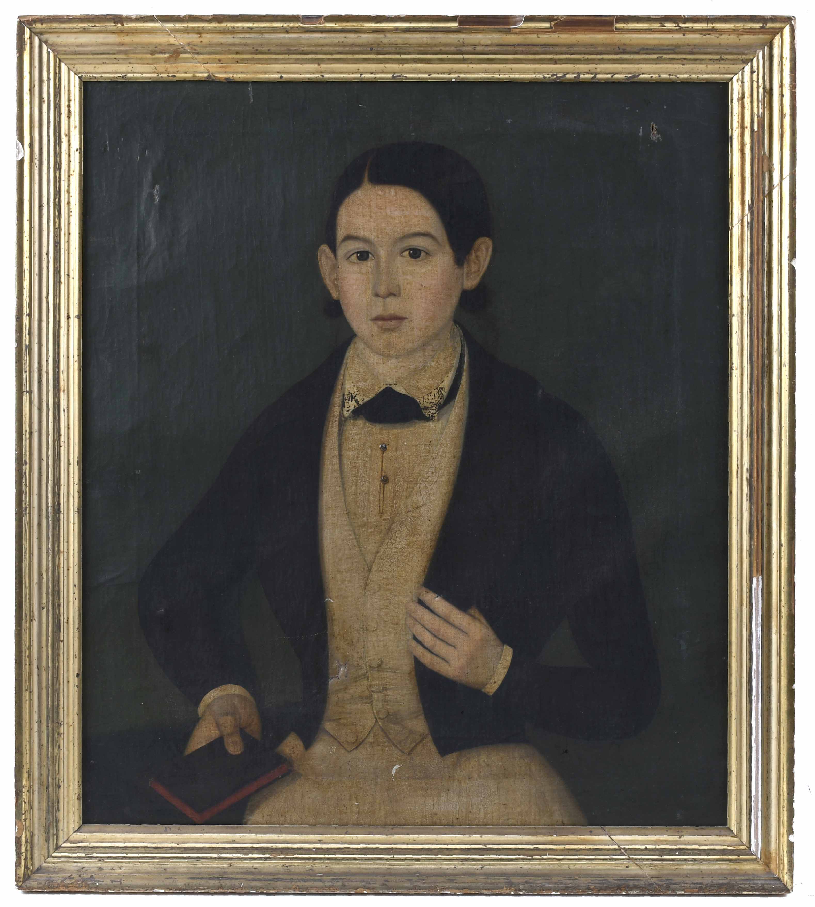 19TH CENTURY SPANISH SCHOOL "PORTRAIT OF A YOUNG MAN WITH A