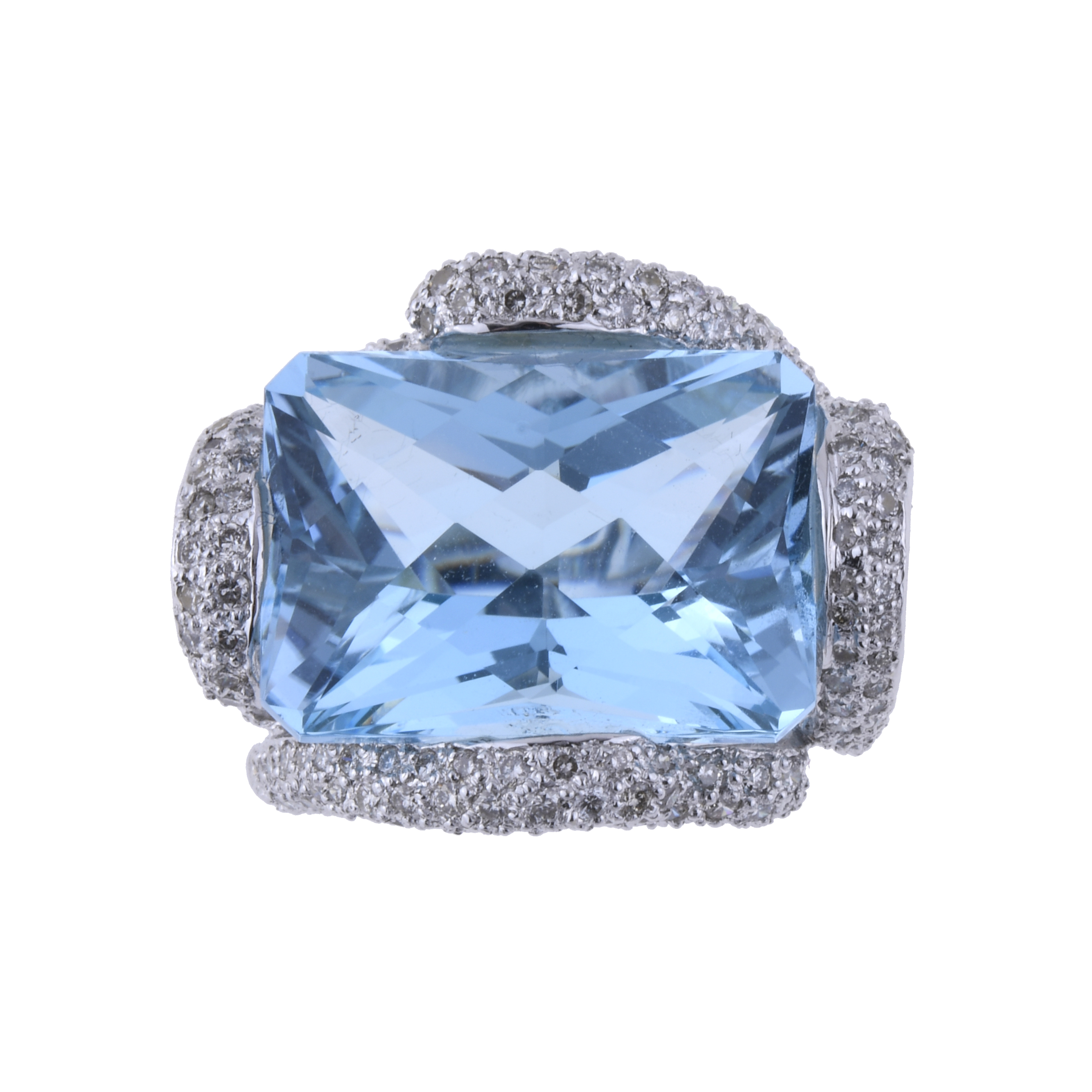 BLUE TOPAZ AND DIAMONDS LARGE RING.