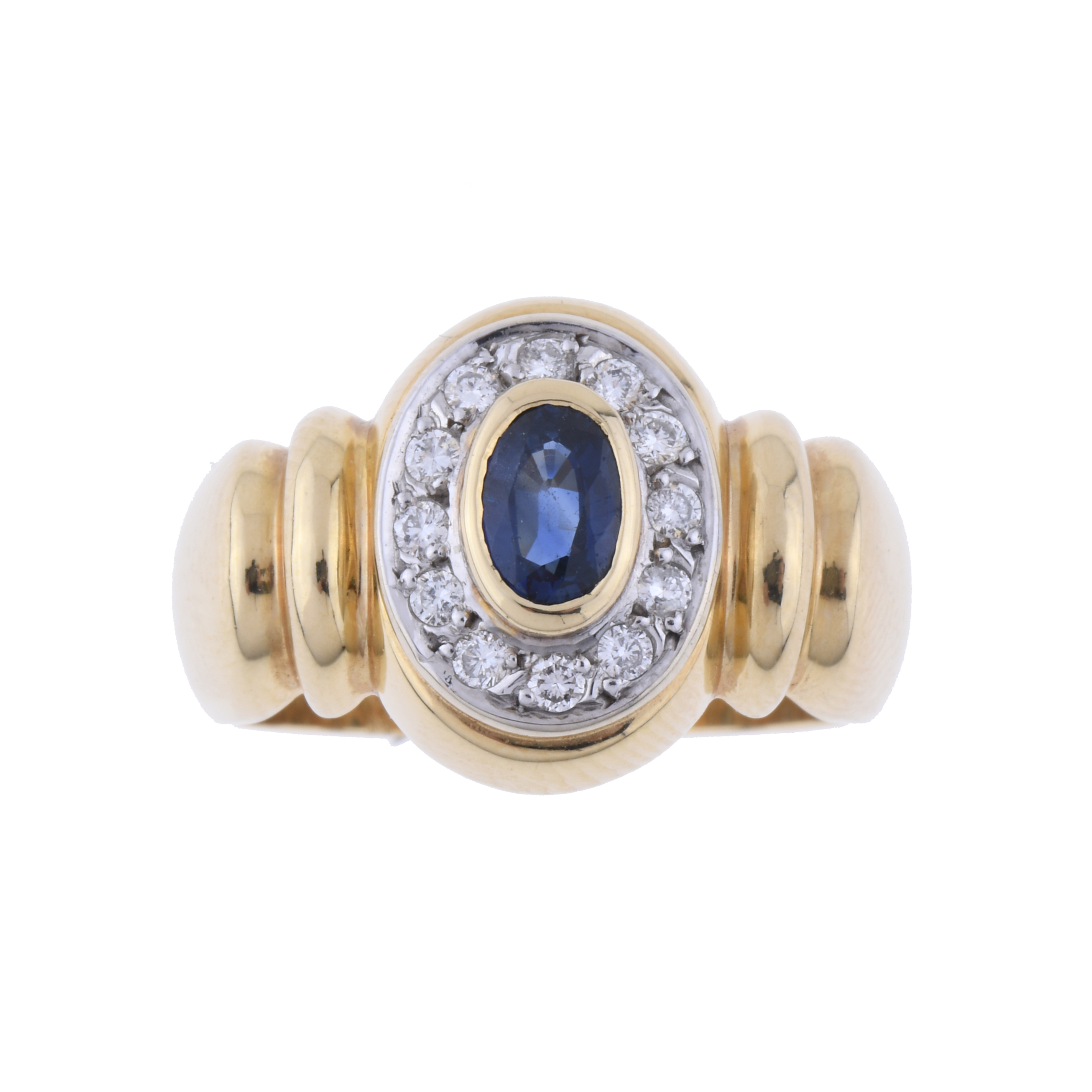 YELLOW GOLD RING WITH SAPPHIRE AND DIAMONDS.