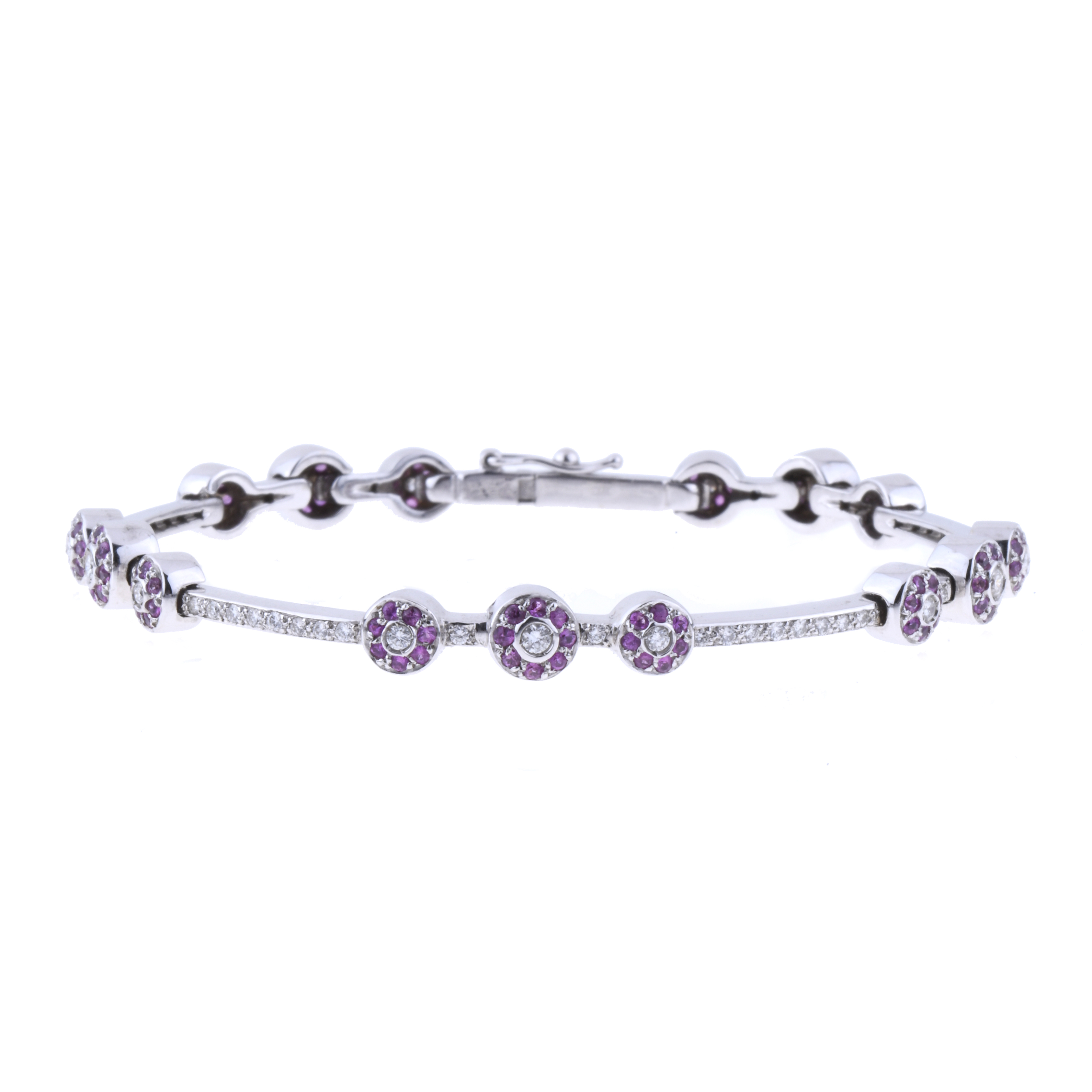 BRACELET WITH DIAMONDS AND ROSE SAPPHIRES FLOWERS.