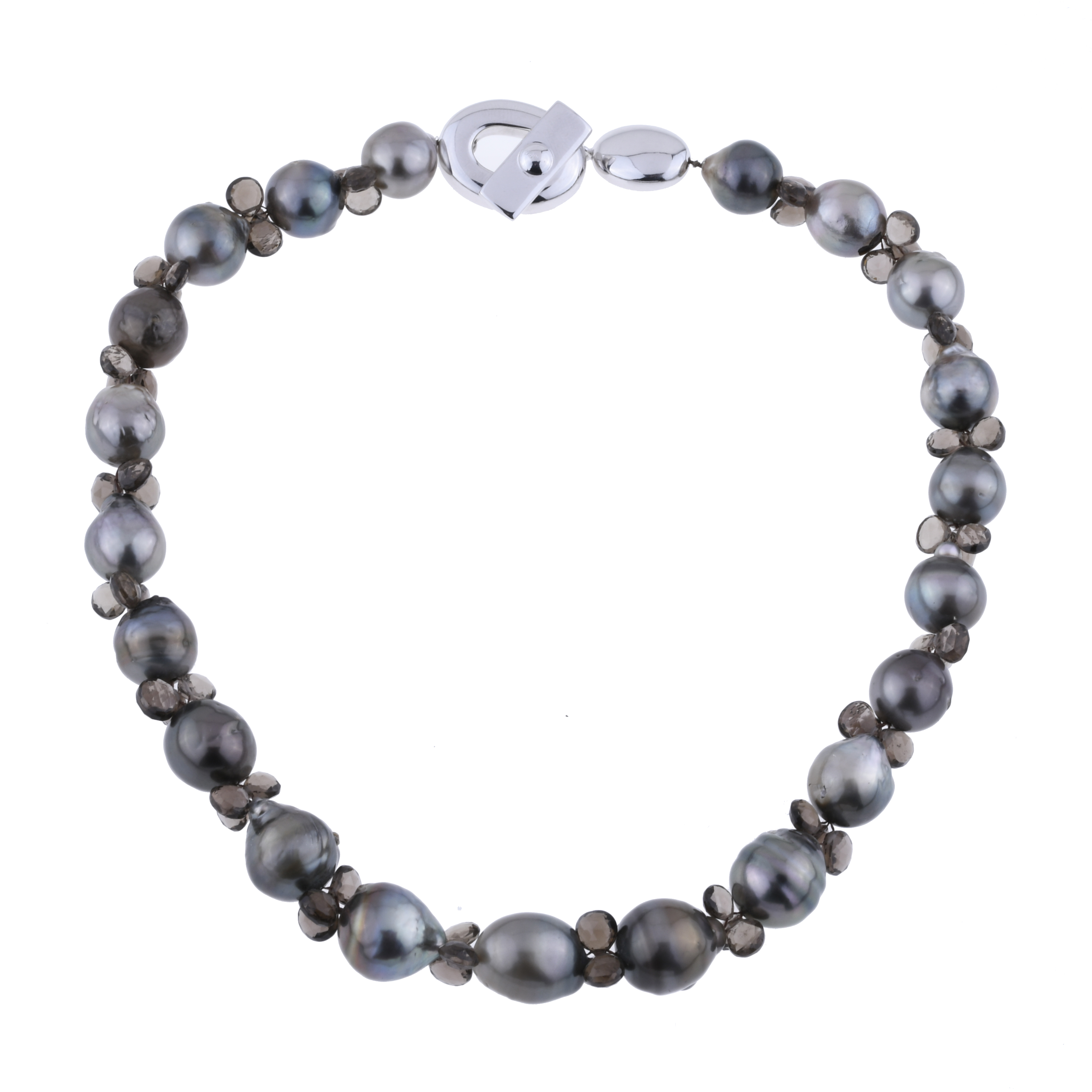 TAHITI PEARLS AND SMOKY QUARTZ NECKLACE.