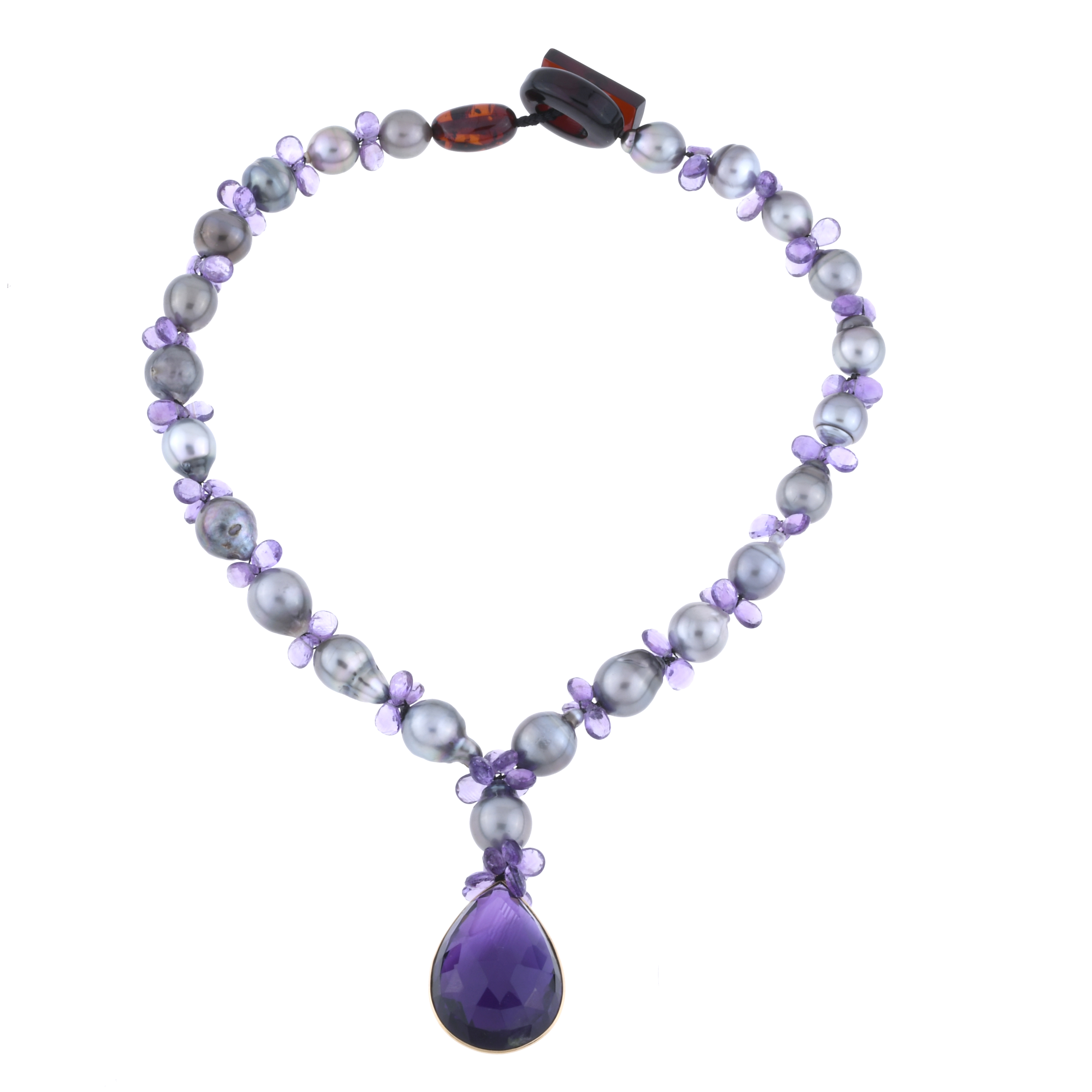 NECKLACE WITH TAHITI PEARL AND LARGE AMETHYST