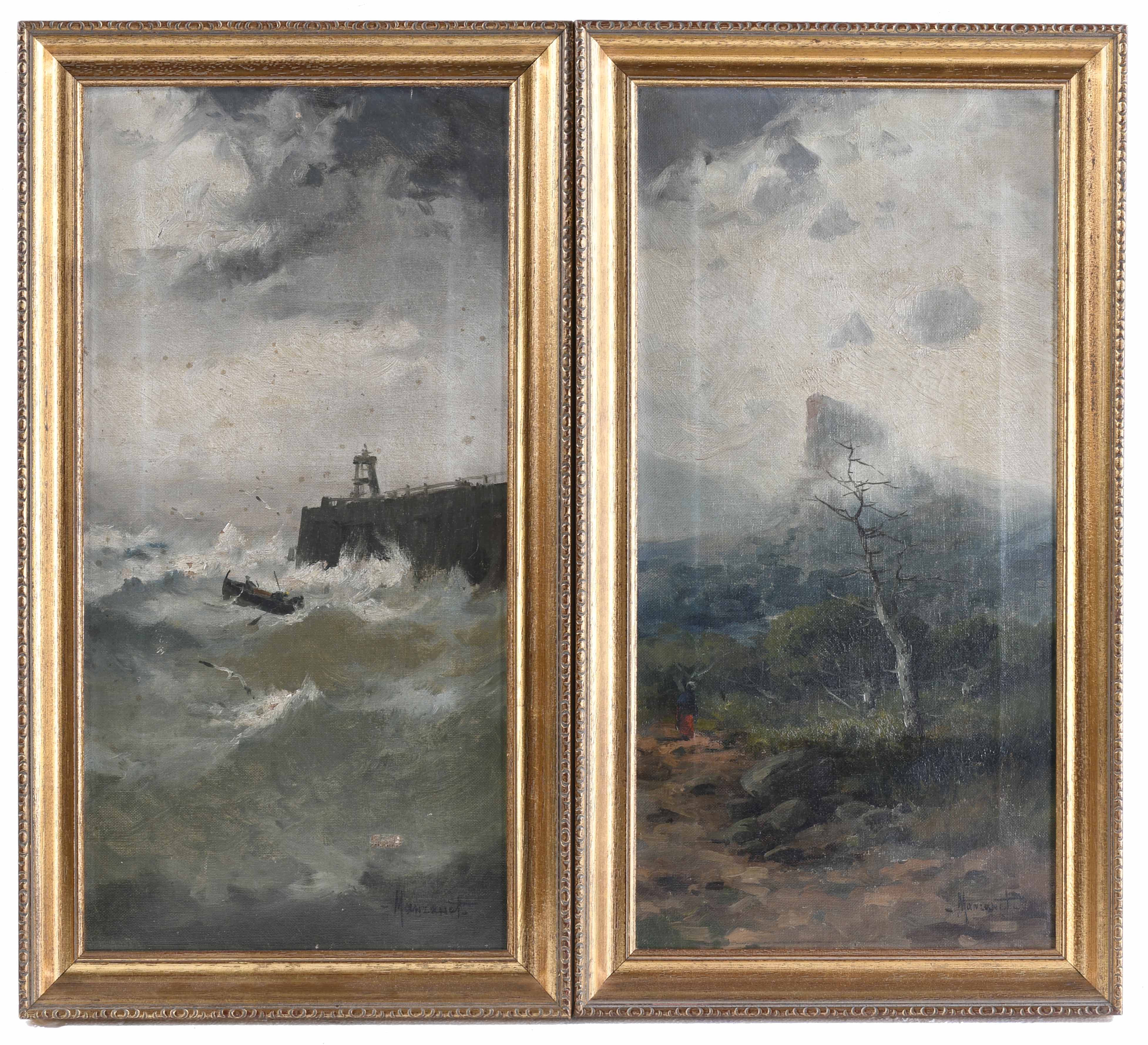 RICARDO MANZANET (1852-1939) "LANDSCAPE" AND "SEASCAPE".