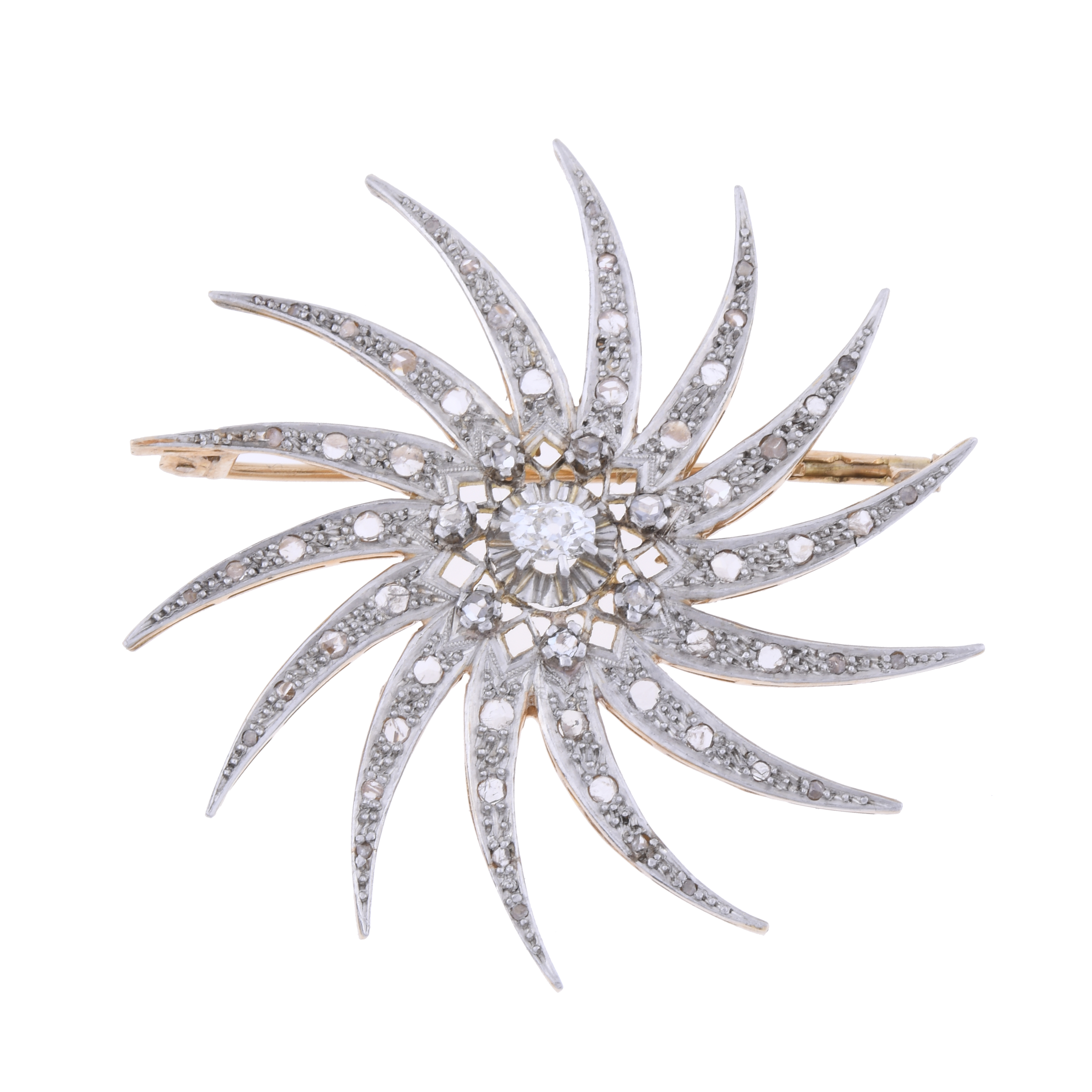 ANTIQUE STAR-SHAPED BROOCH WITH DIAMONDS.