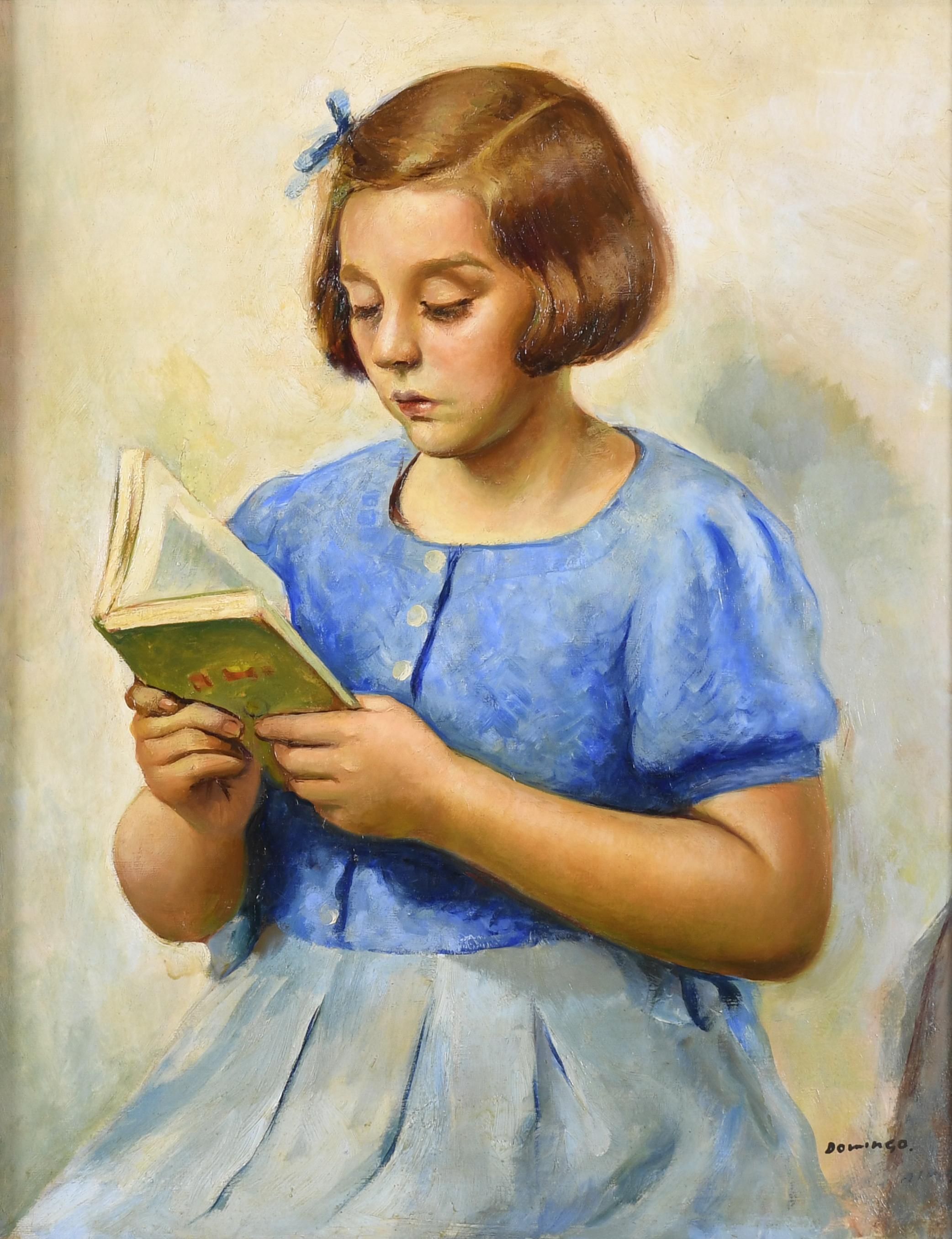 FRANCISCO DOMINGO SEGURA (1893-1974). "NIÑA DE AZUL LEYENDO