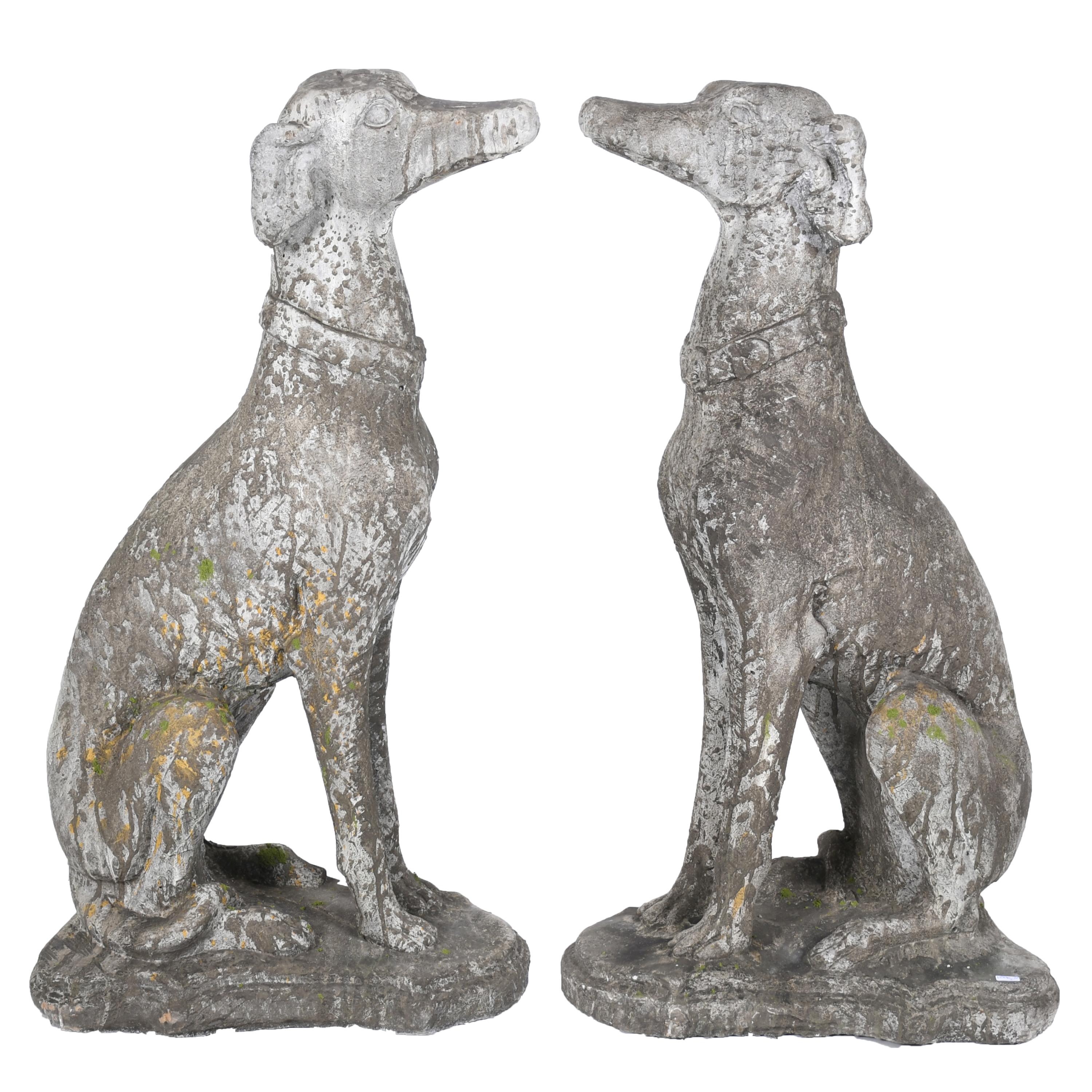 PAIR OF DECORATIVE SEATED GREYHOUNDS FOR GARDEN, 20TH CENTU