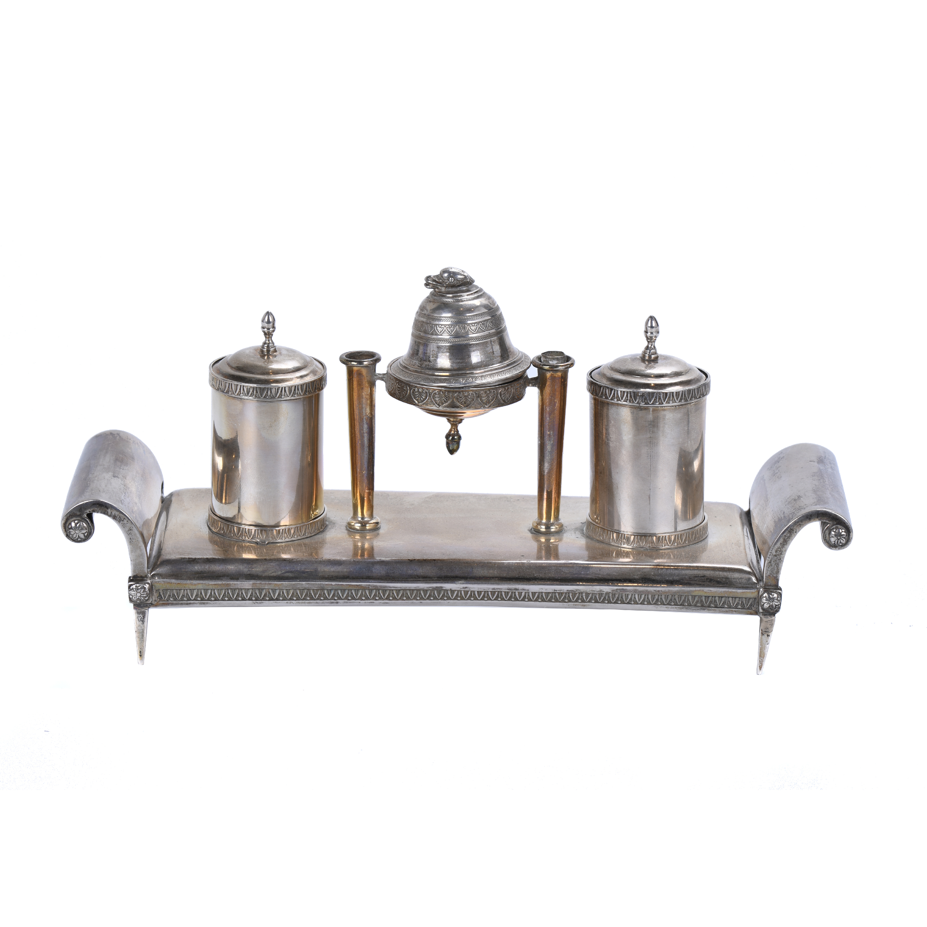 BARCELONA SILVER INKSTAND, 18TH CENTURY.