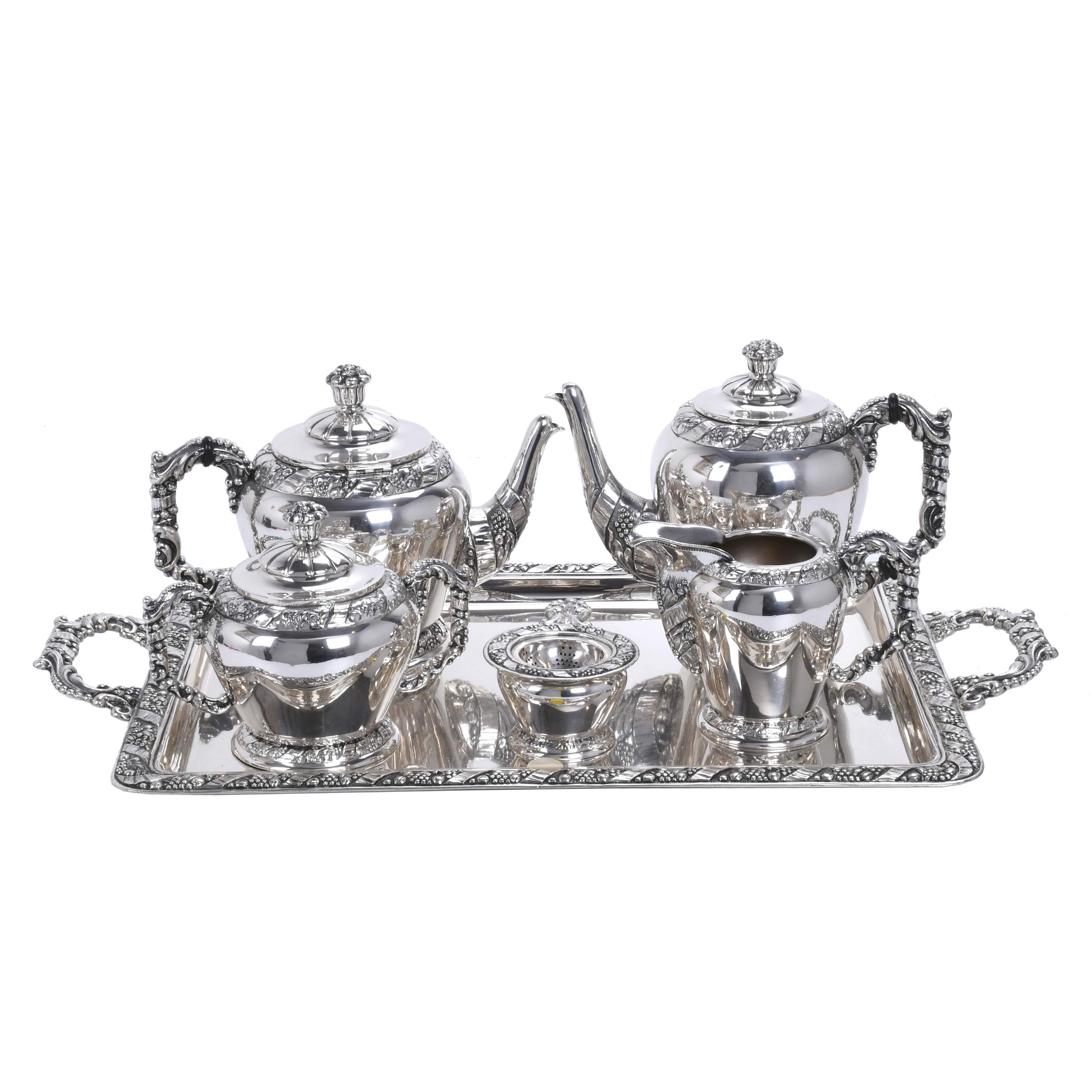 SPANISH SILVER COFFEE AND TEA SET, MID 20TH CENTURY.